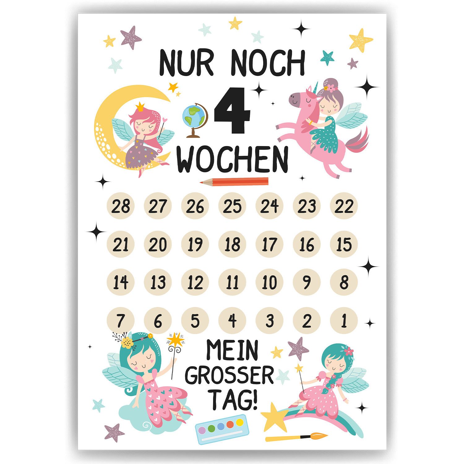 Tigerlino Poster Einschulung Countdown Geschenk zum Schulanfang Schulkind Schulanfänger