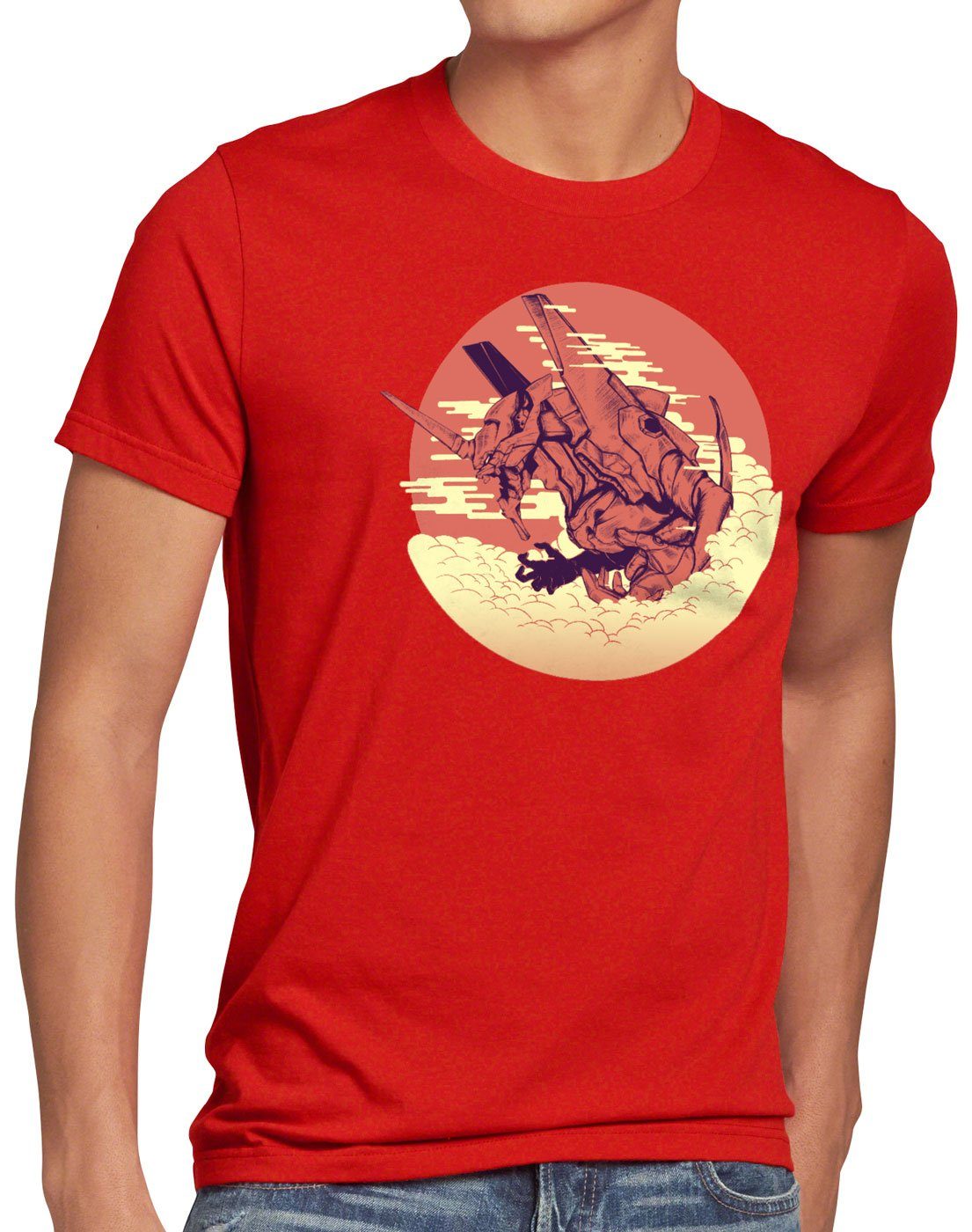 style3 Print-Shirt Herren T-Shirt Mecha Morgen neo tokyo3 evangelion rot