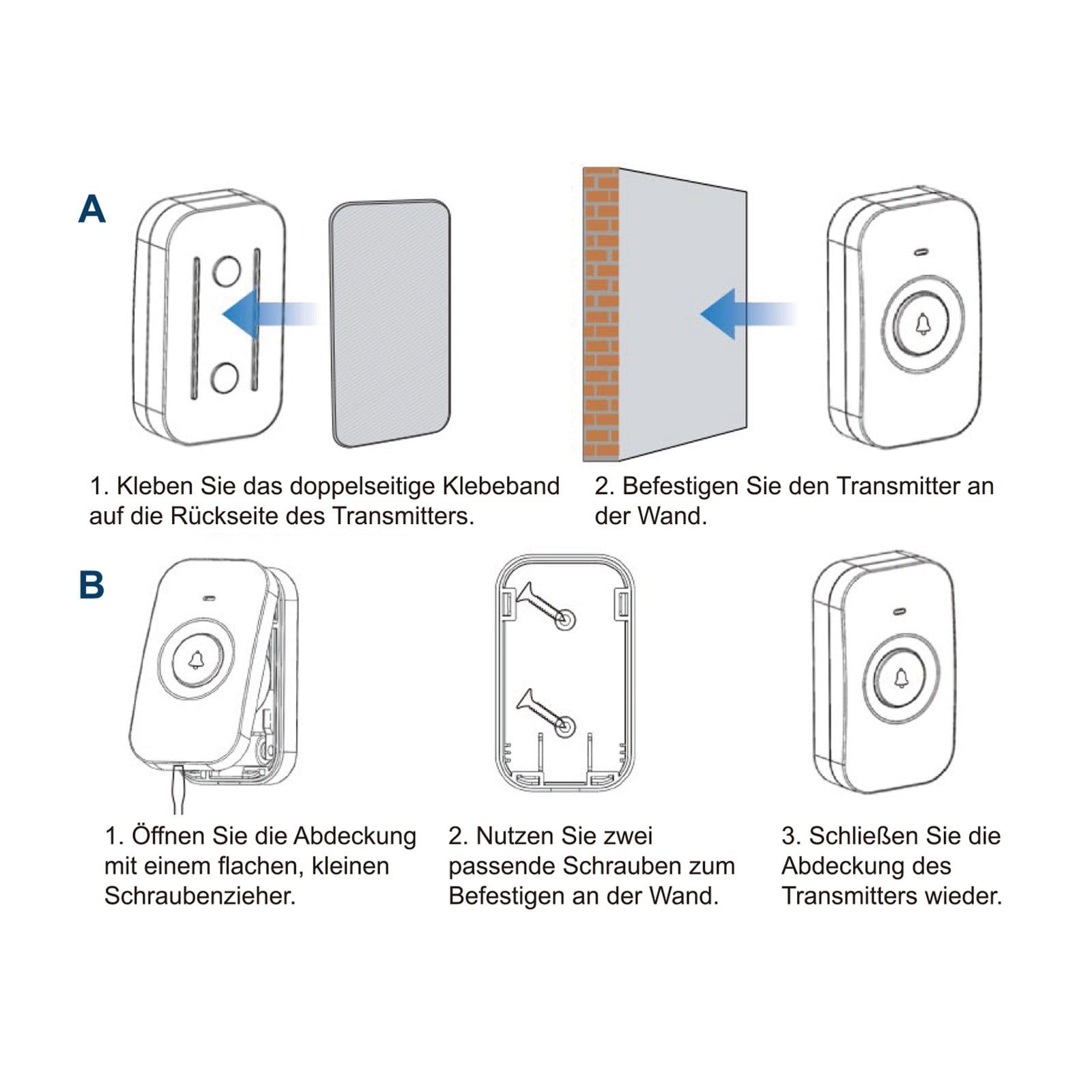 EAXUS Türklingel-Set moderne Haustürklingel 200m Reichweite, 52 Klingeltöne, (Schwarz/Weiß - 1/2 Empfänger), LED Anzeige, IP56 wasserdicht, 5 Lautstärkestufen – Bild 5 von 5