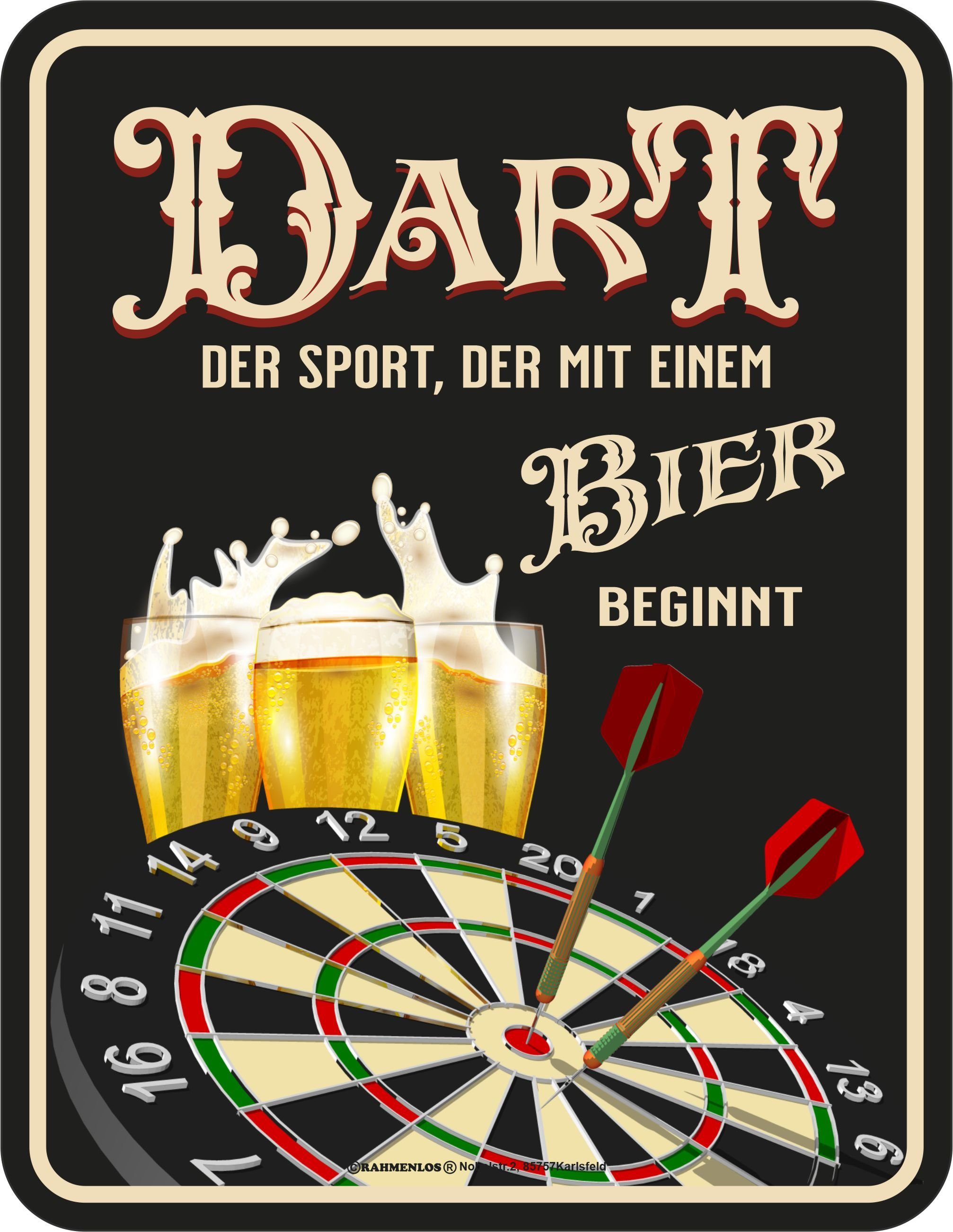 RAHMENLOS® Metallschild für Dartspieler: Dart und Bier