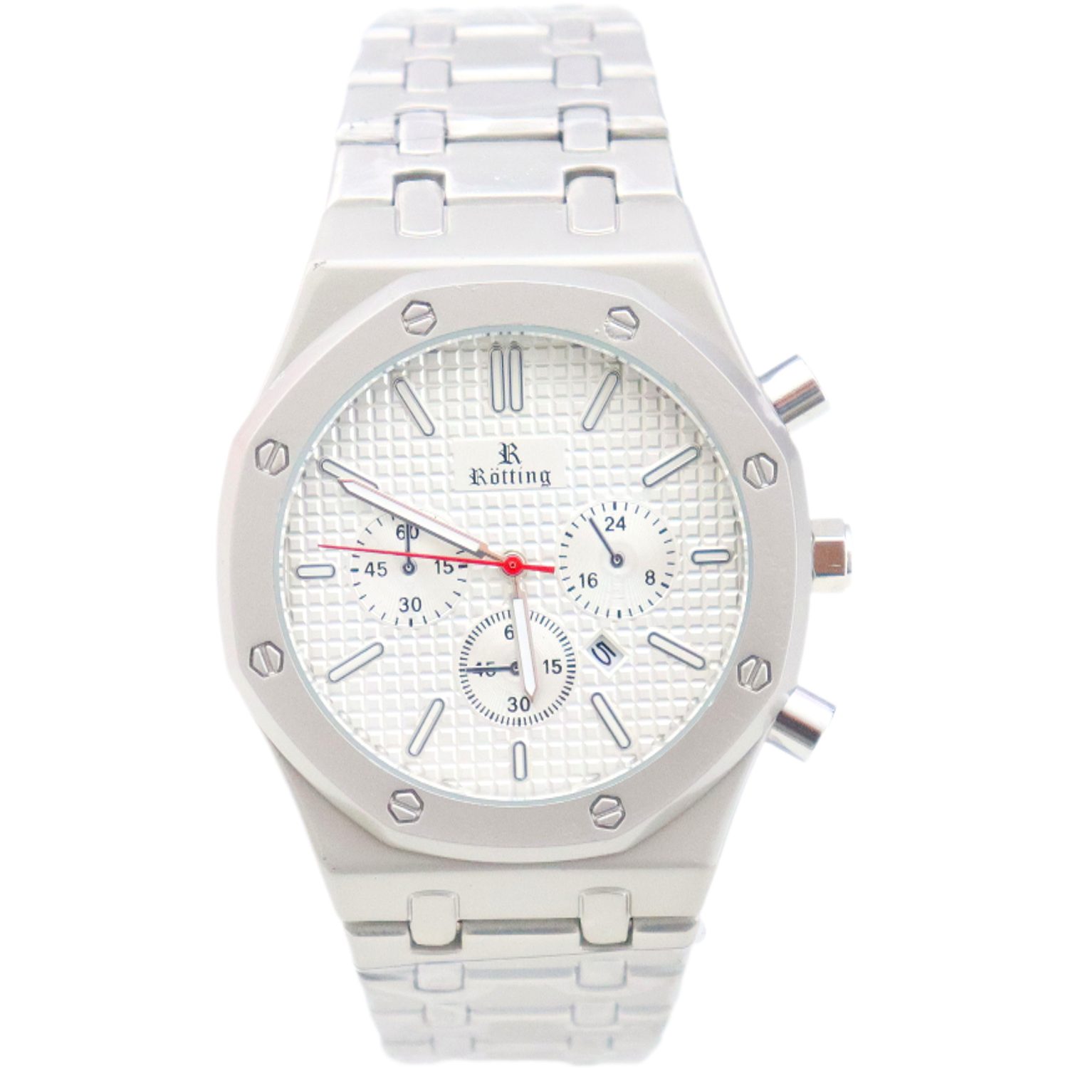 Quarzuhr Herrenuhr silberfarbenes Ziffernblatt in Chrono-Look Design