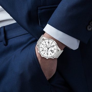 Rhodenwald & Söhne Chronograph Flight Captain silber, mit Edelstahl-Armband