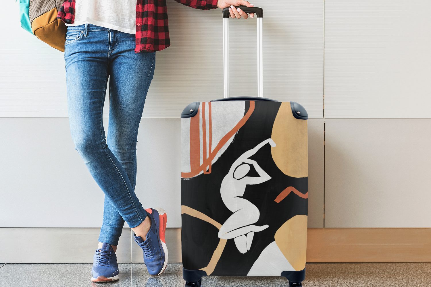 rollen, Handgepäck Trolley, MuchoWow Frau Handgepäckkoffer Ferien, Reisekoffer - Reisetasche Formen - Rollen, für mit Abstrakt, 4