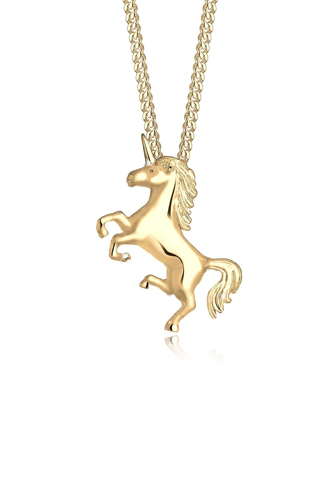 Elli Kette mit Anhänger Einhorn 925 Unicorn Sterling Gold Silber, Magic Einhorn