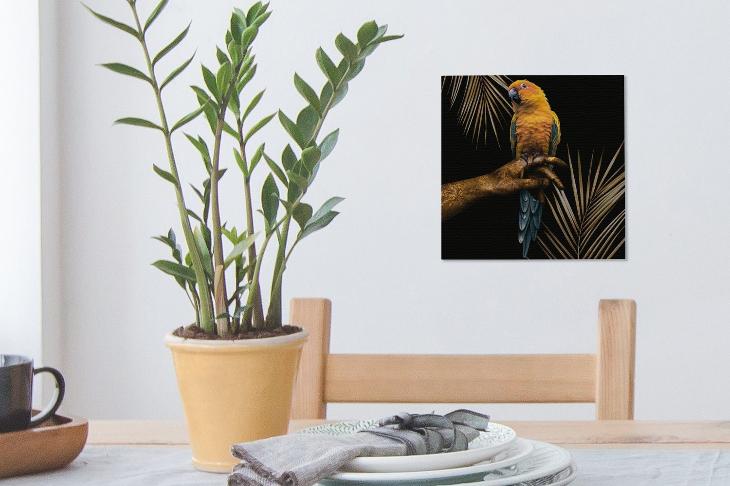 OneMillionCanvasses® Leinwandbild Vogel St), Bilder (1 - Wohnzimmer Hand - Papagei - für Gold, Leinwand Schlafzimmer