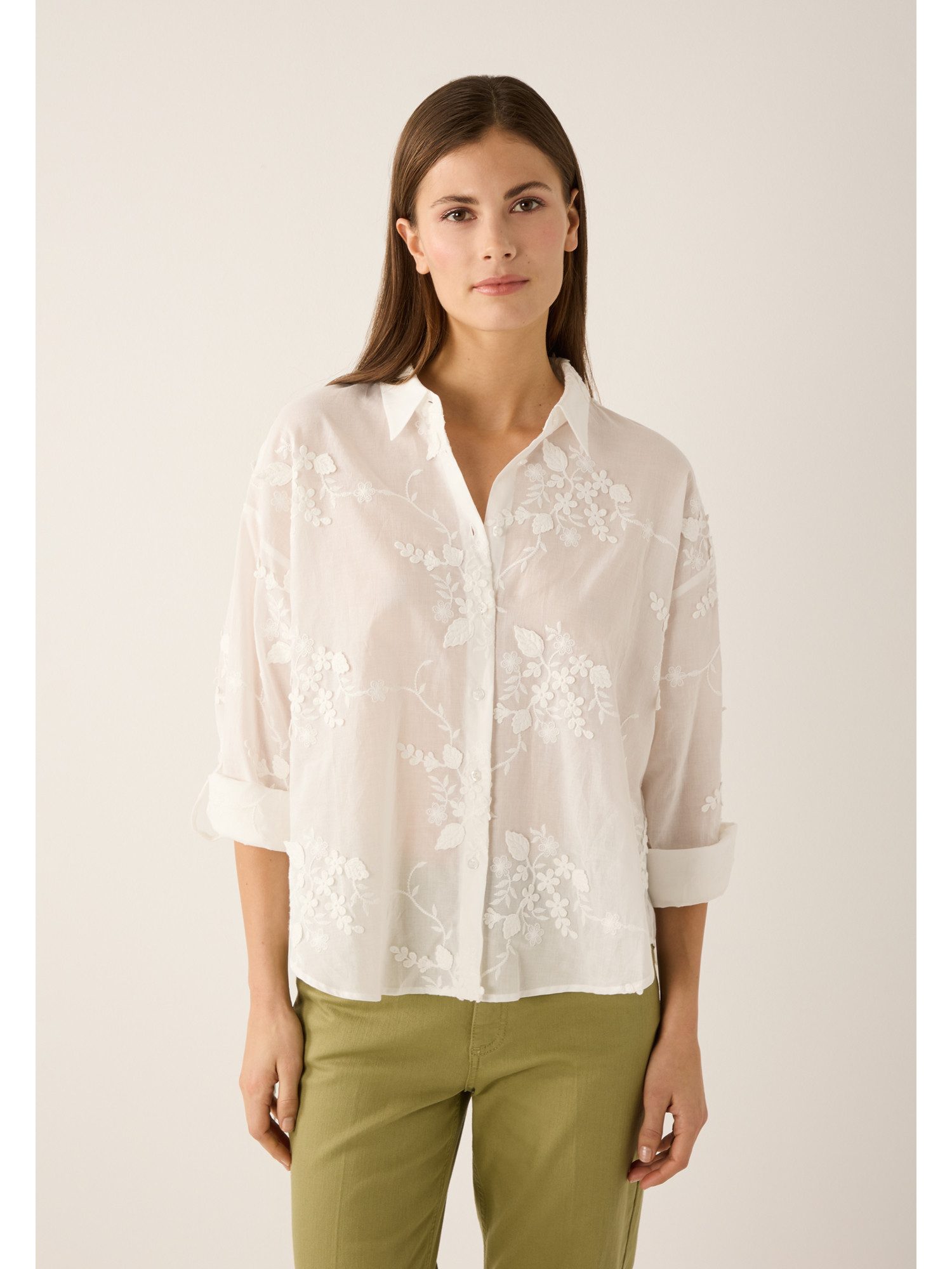 MORE&MORE Klassische Bluse bestickte Hemdbluse