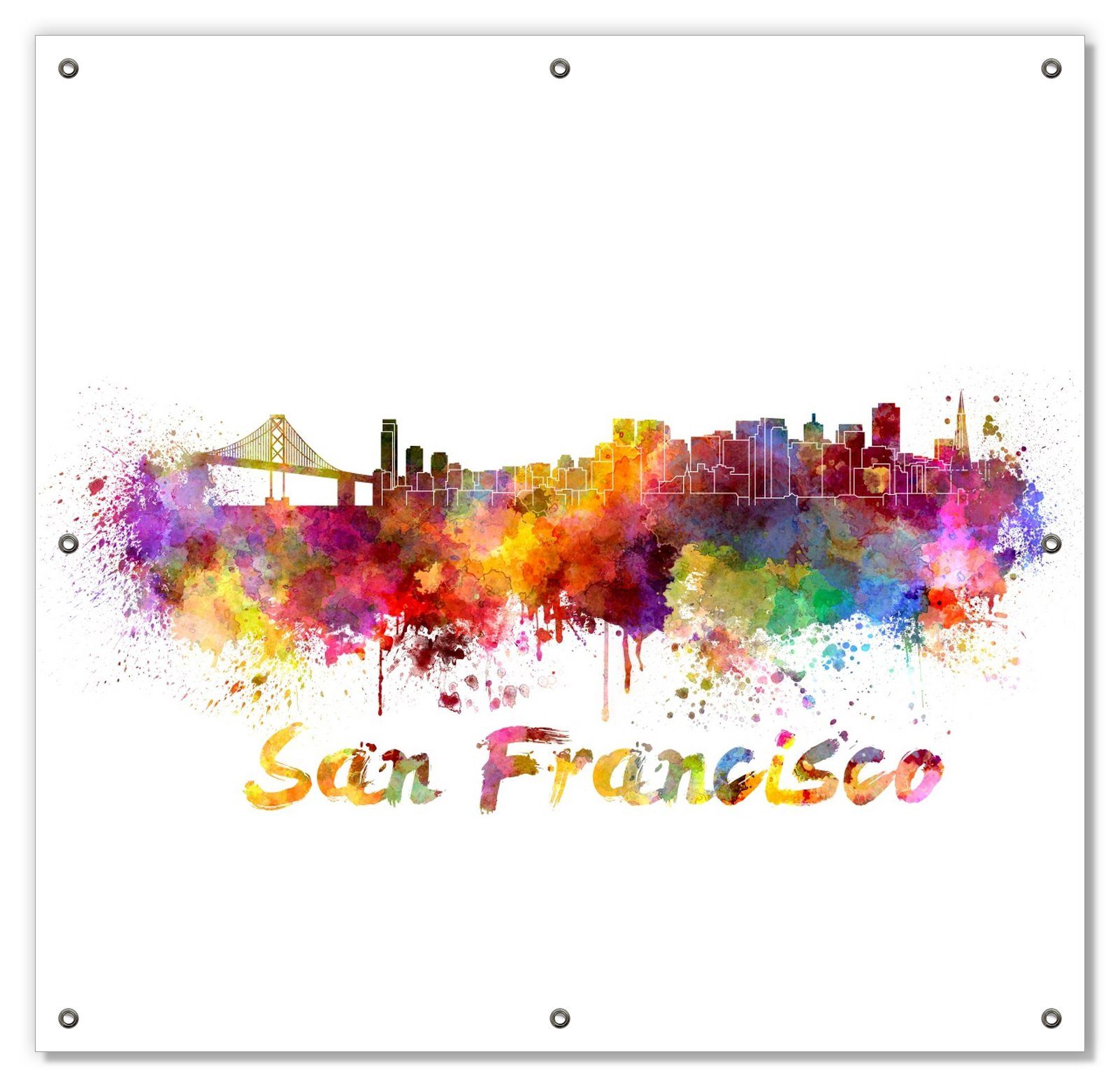 Sonnenschutz Städte als Aquarell - Skyline von San Francisco, Wallario, blickdicht, mit Saugnäpfen, wiederablösbar und wiederverwendbar