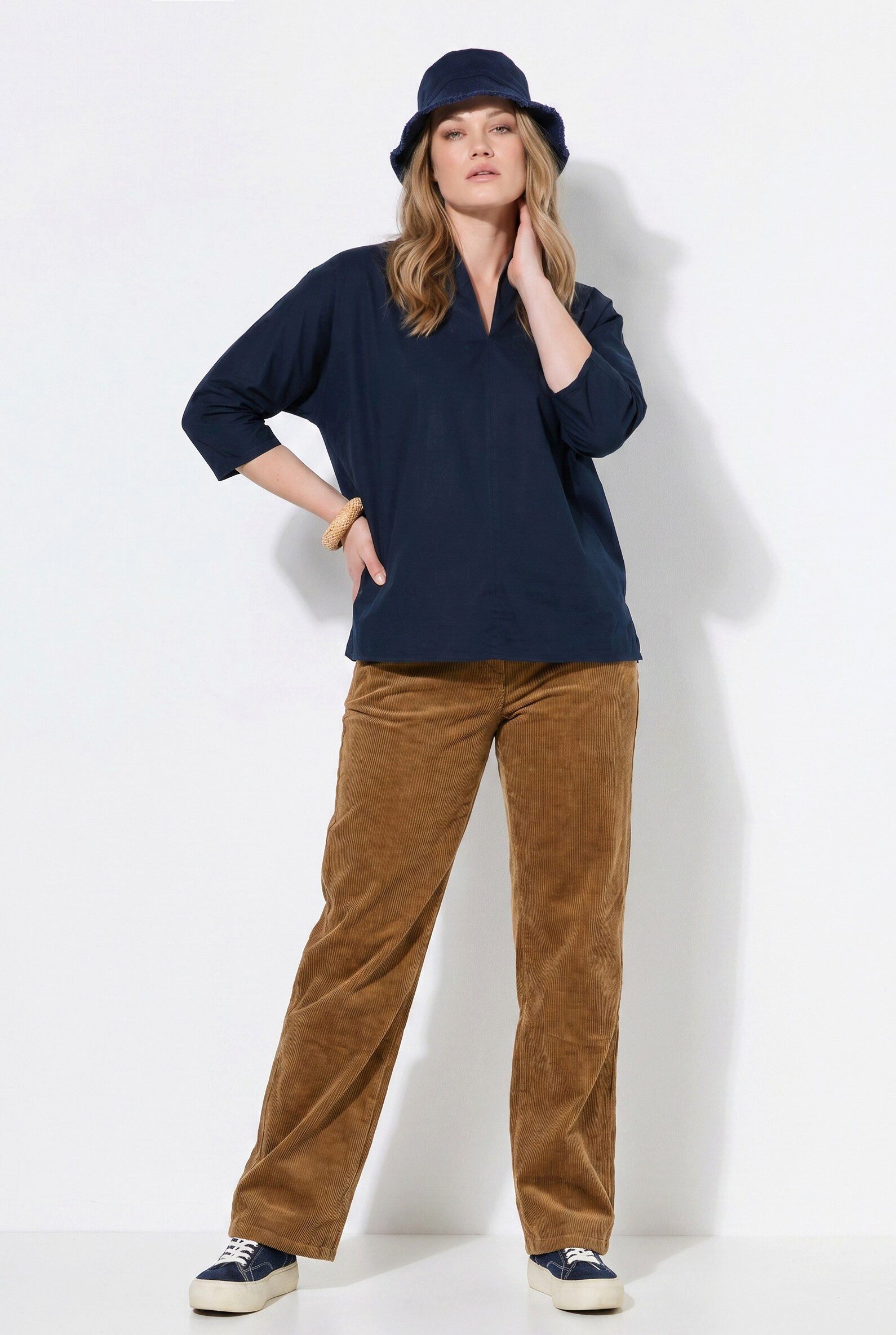 Ulla Popken 5-Pocket-Jeans Cordhose Mary weites Bein Stretch Biobaumwolle
