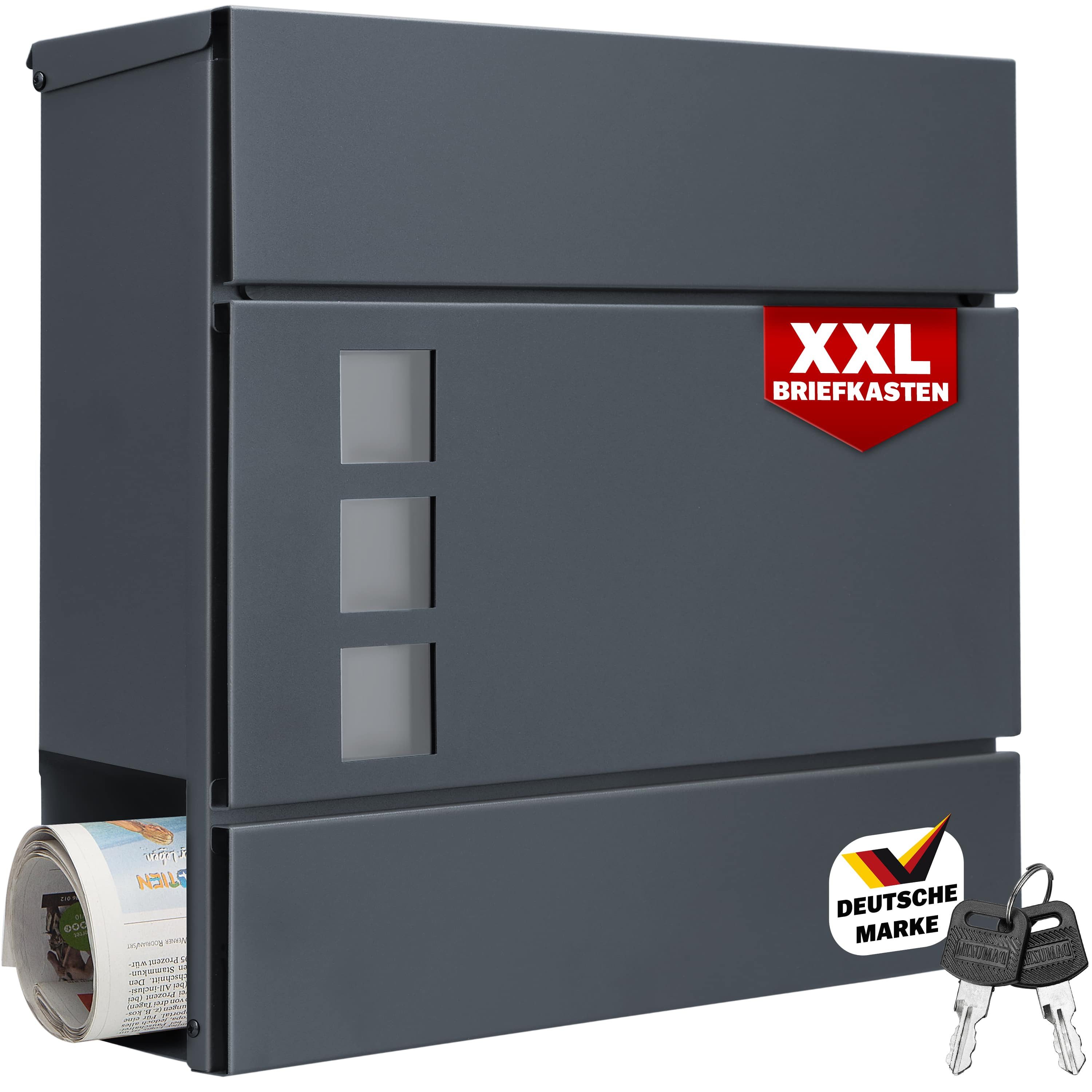 monzana Wandbriefkasten, Design Stahl mit Zeitungsfach Sichtfenster 2 Schlü günstig online kaufen