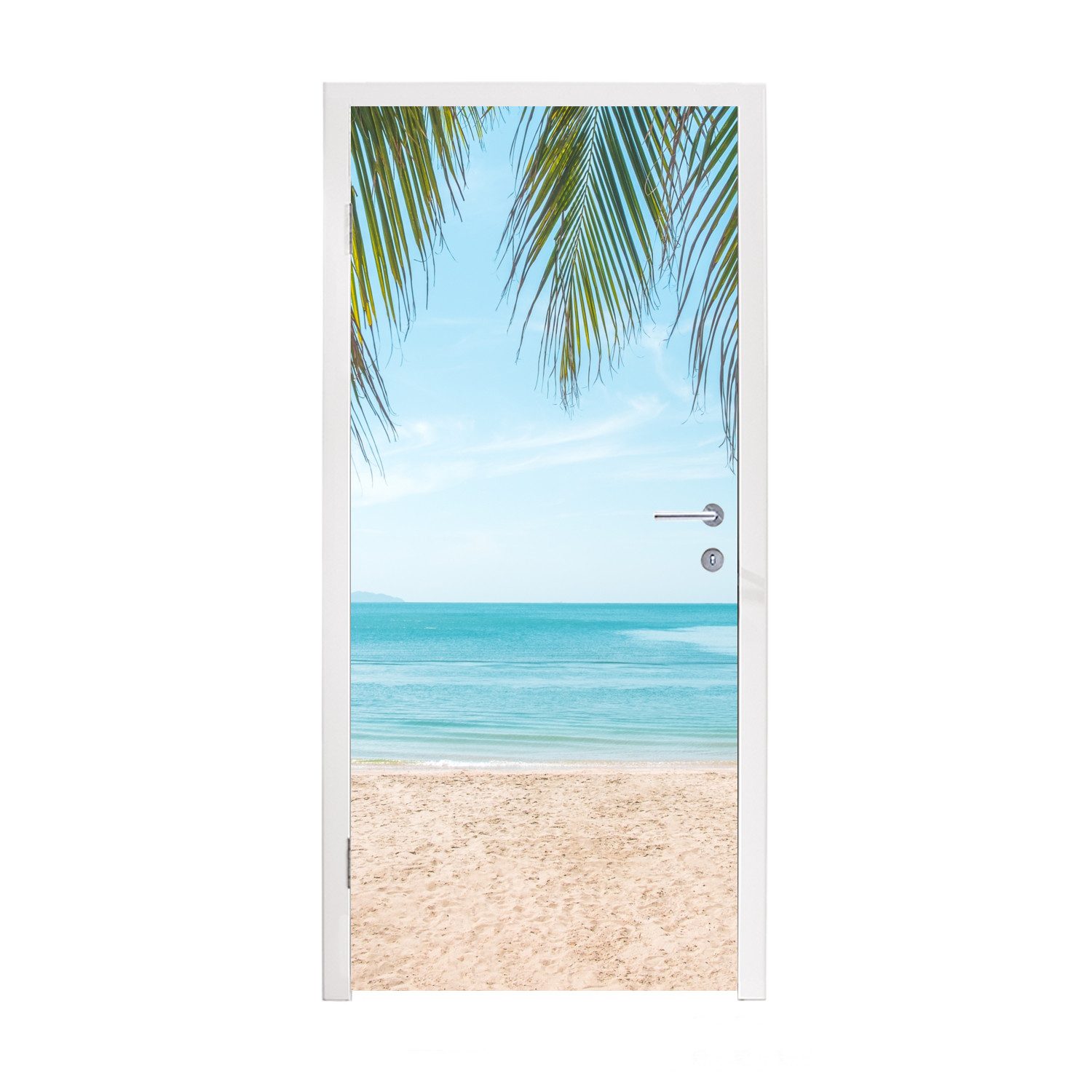 MuchoWow Türtapete Palmenblatt - Strand - Tropisch, Matt, bedruckt, (1 St), Selbstklebende Tapete, Folie für Möbel, 75x205 cm