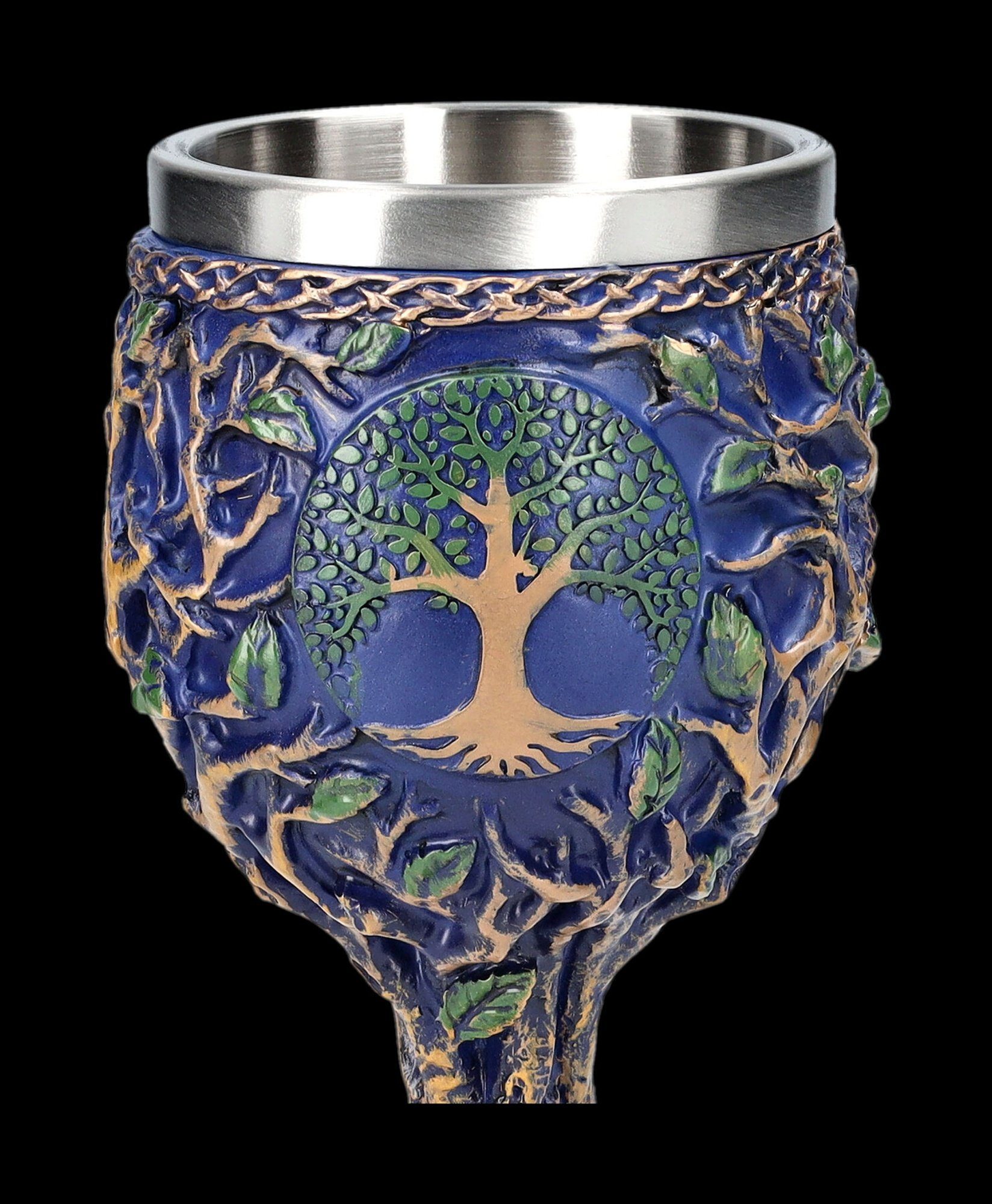 GmbH Kelch Becher Fantasy (Polyresin), - blau Shop Yggdrasil, Figuren Becher Kunststein Edelstahl - Dekoration Lebensbaum