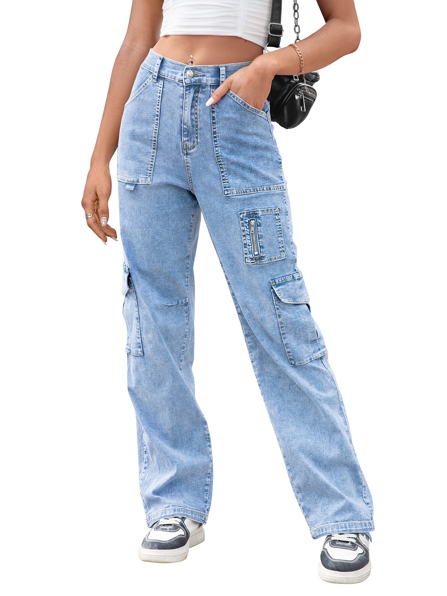 IVIR Cargohose Damen Arbeitshose Damen Hohe Taille mit 7 Taschen (1-tlg)