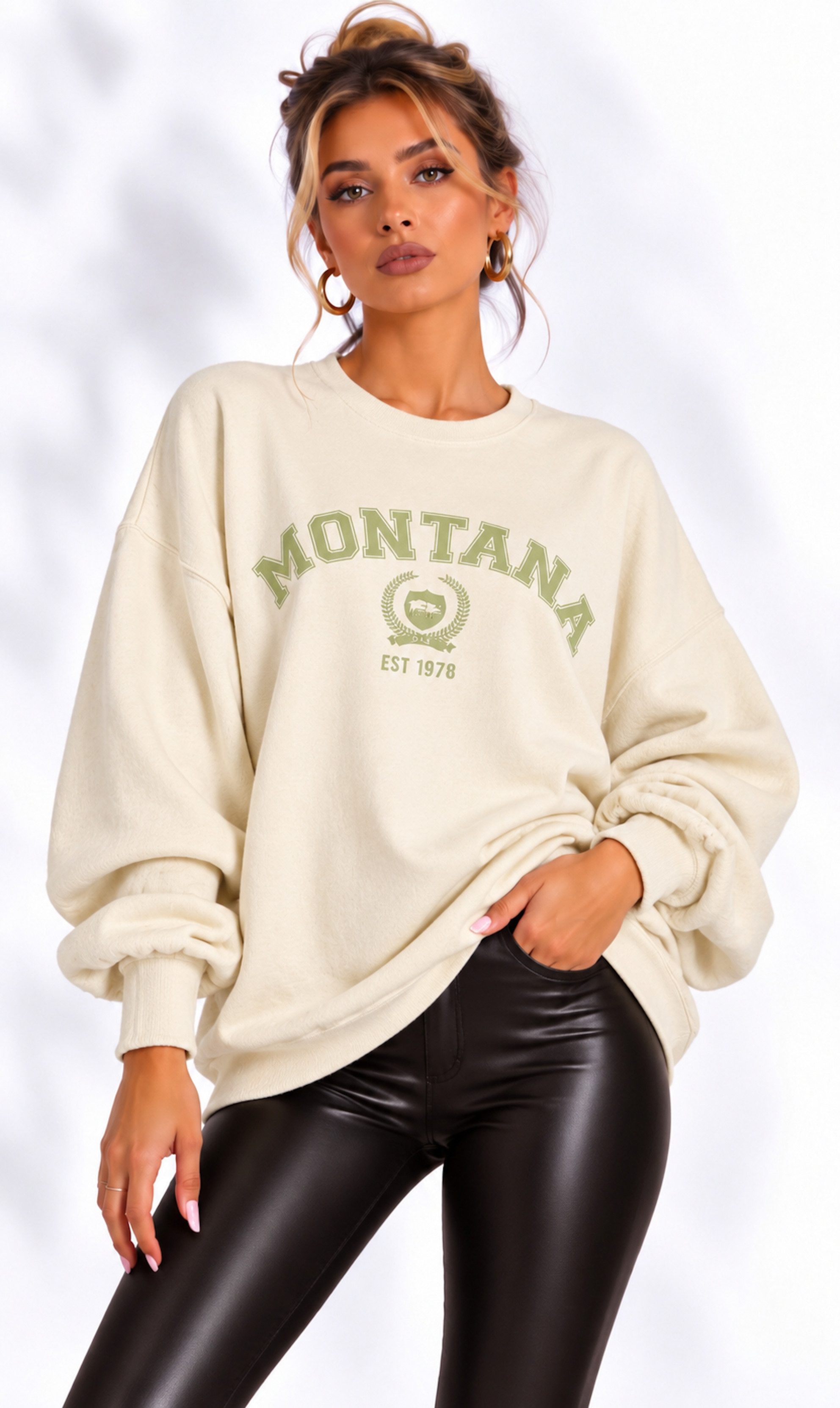 Worldclassca Longsweatshirt Worldclassca Oversized Sweatshirt MONTANA Print Langarm Pullover Neue Kollektion - Stilvolle und gemütliche Mode für Damen