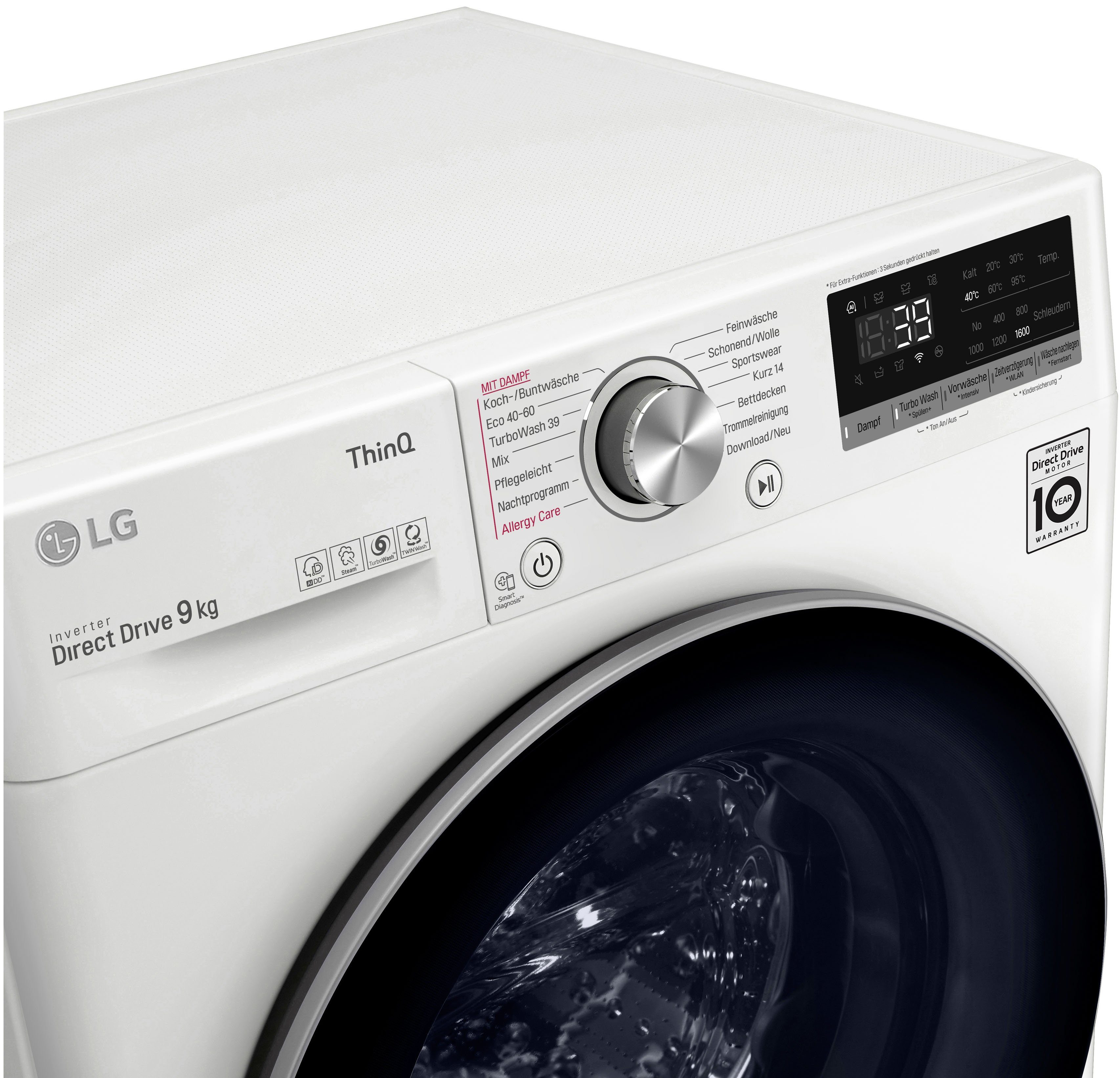 Waschmaschine Minuten TurboWash® U/min, F6WV709P1, kg, in - 9 1600 Waschen LG 39 nur