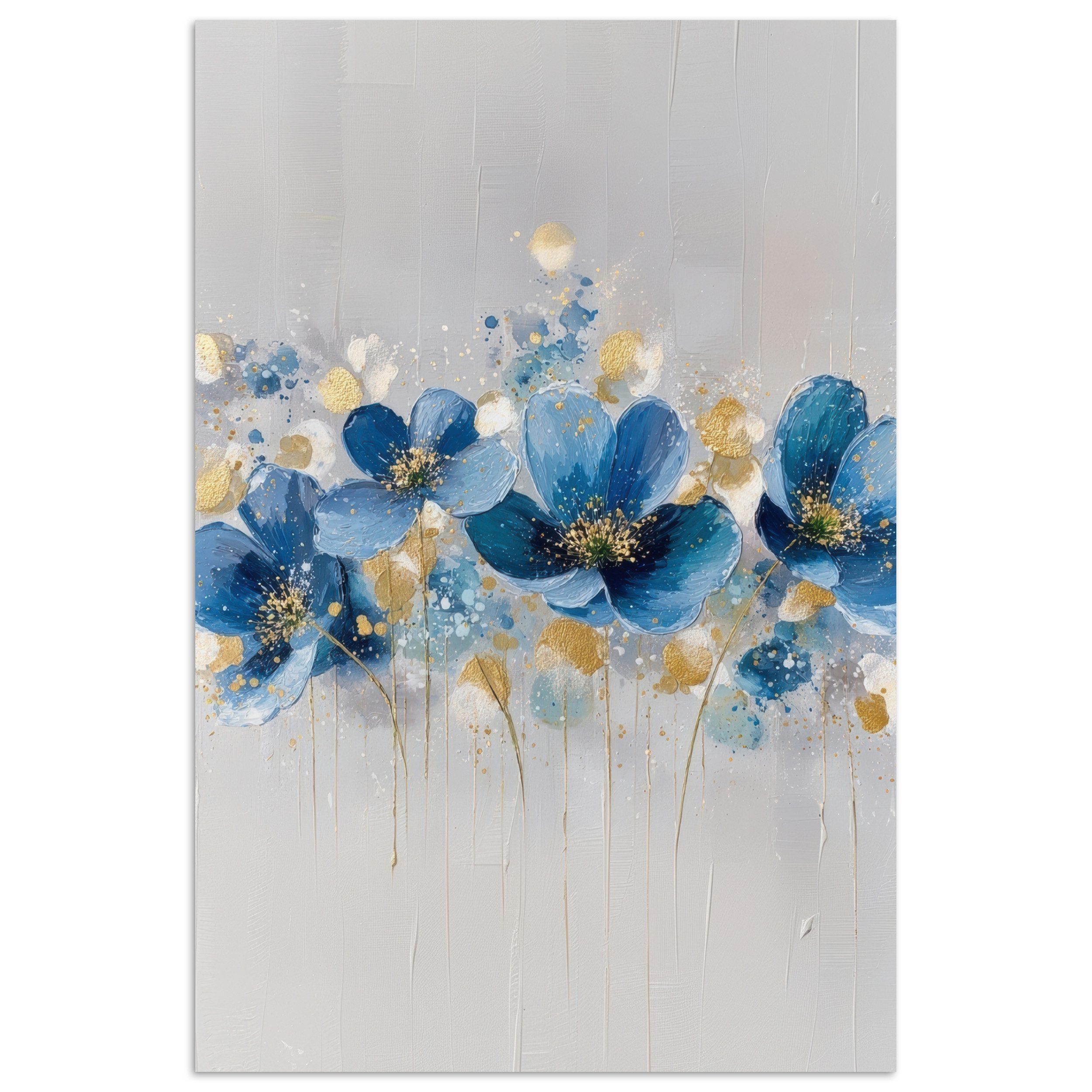 MuchoWow Poster Blumen - Blau - Abstrakt, (1 St), Poster ohne Rahmen, Wandbild, Wandposter, 20x30 cm