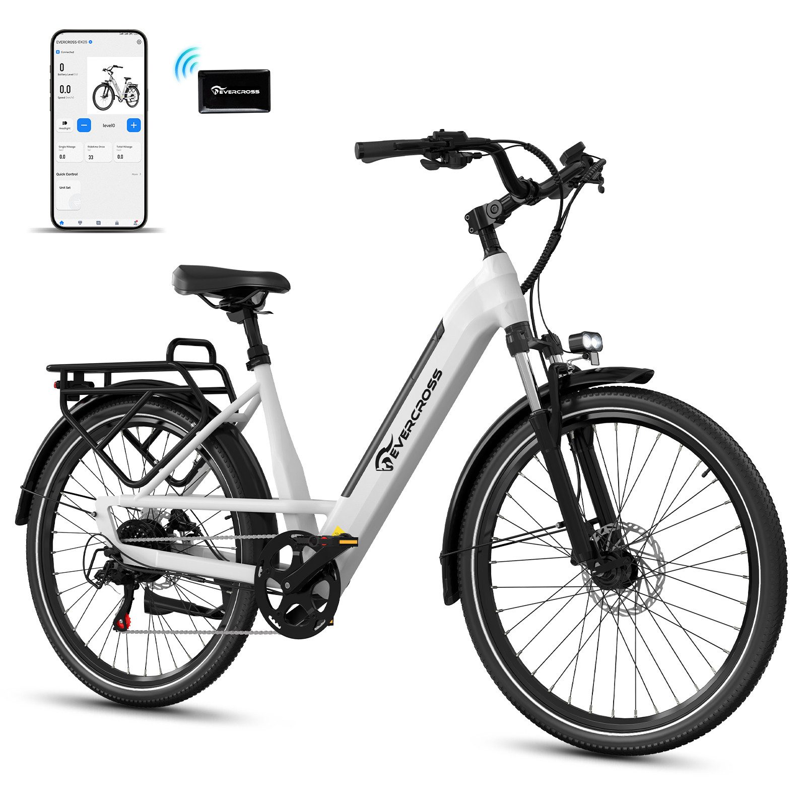EVERCROSS TECH E-Bike EK25 für Erwachsene, Drehmomentsensor, 36V 468Wh,100km Reichweite, 7 Gang Shimano, Heckmotor, 468 Wh, 27,5 Zoll, 7-Gang Shimano, App Bluetooth Steuerung, mit Gepäckträger