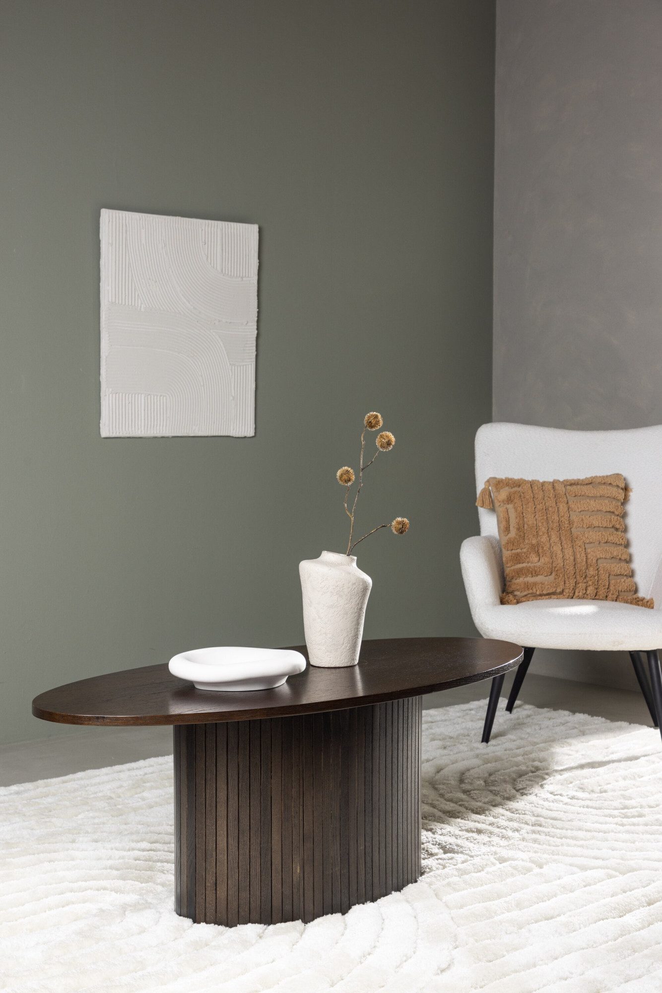 Venture Home Couchtisch Bianca, ovaler Couchtisch in warmem Mokka, 120 × 55 cm, Sofatisch, MDF, gebeizt, oval, behaglich, wohnlich