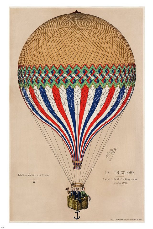 Close Up Poster Heißluftballon Poster Le Tricolore, E. Hamelin 61 x 91,5 cm