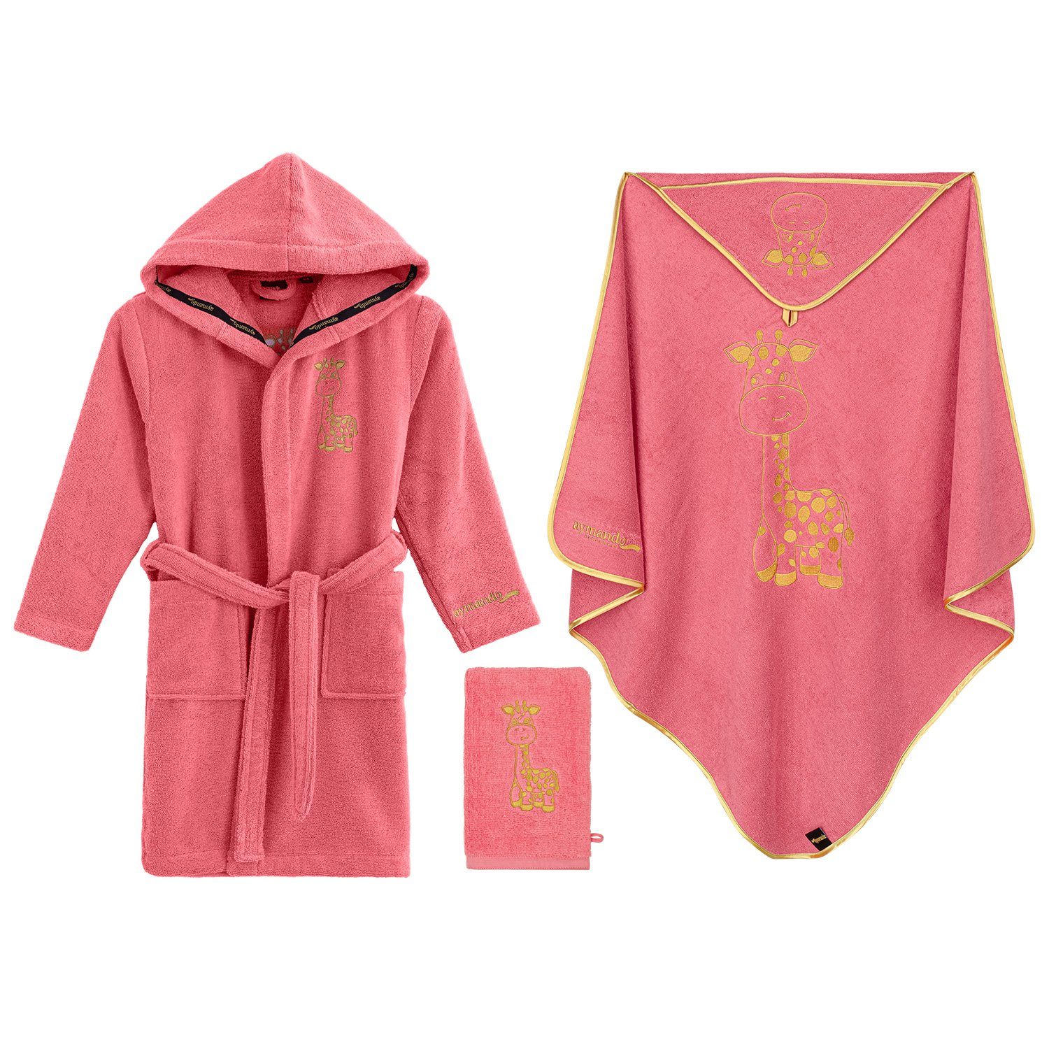 Aymando Babybademantel Kapuzenhandtuch Waschlappen Wellness Set Giraffe, Regular, 100% Baumwolle, Zero Twist Garn
