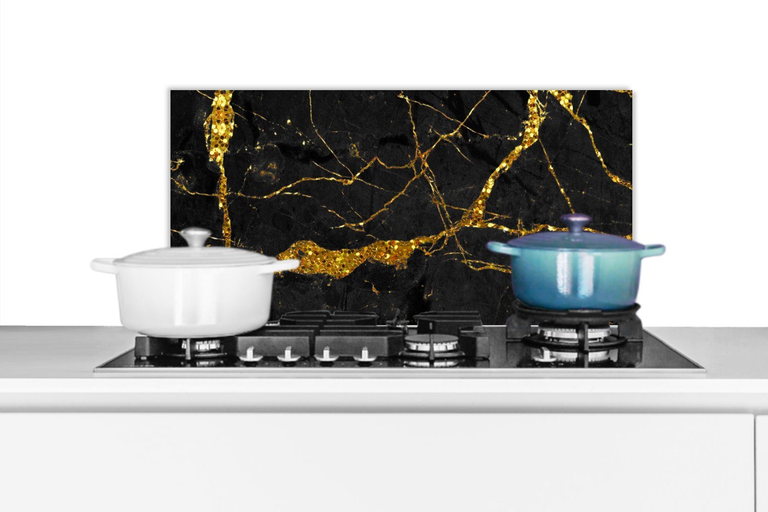 MuchoWow Küchenrückwand Marmor - Gold - Schwarz - Marmoroptik - Luxus - Glitzer, (1-tlg), 60x30 cm, Wandschutz, gegen Fett und Schmutzflecken für Küchen