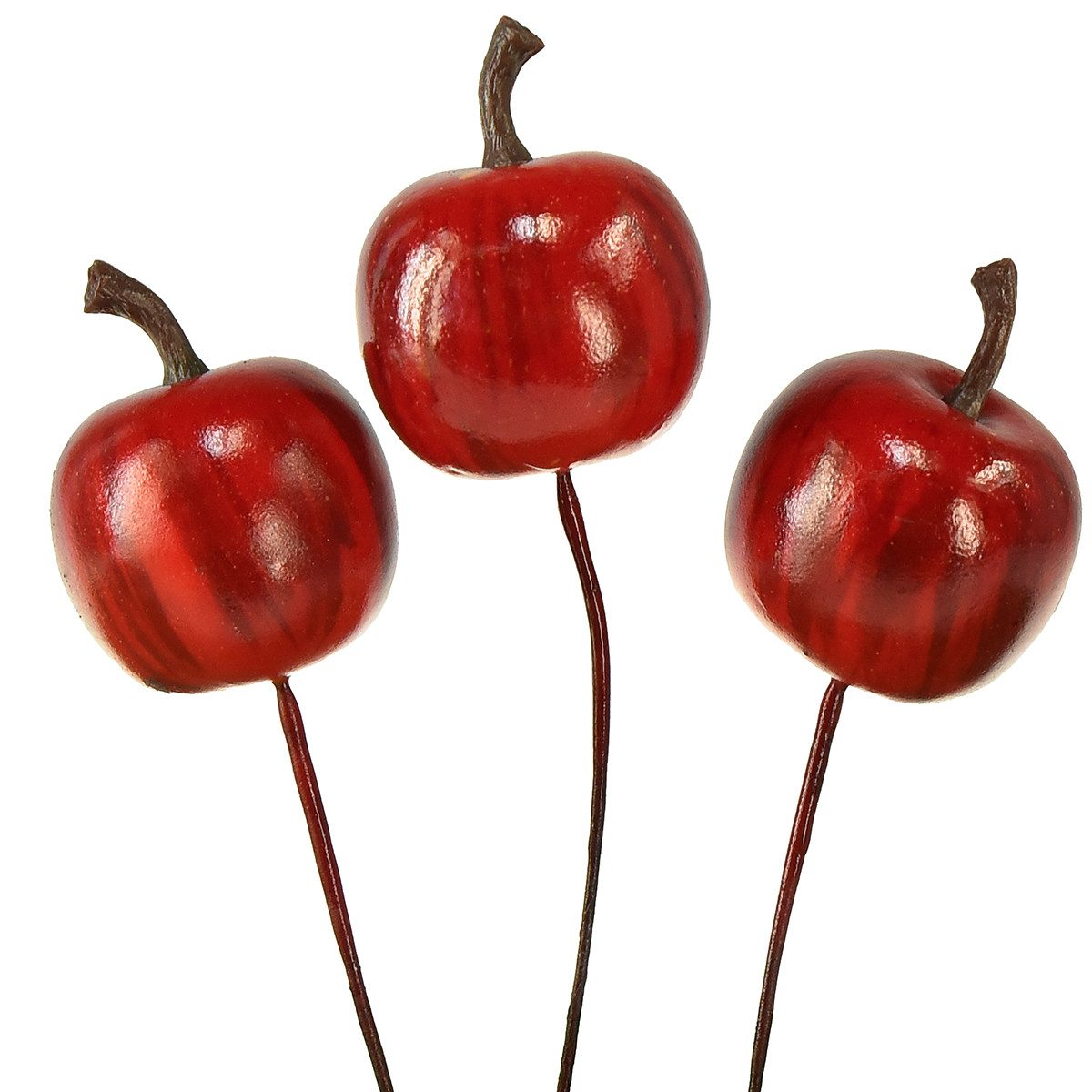 Kunstpflanze Glänzende Mini-Äpfel am Draht 3cm für Deko, 24 Stück, Viana, Höhe 3 cm