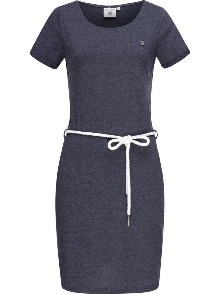 PEAK TIME Sommerkleid L80022 leichtes Jersey Strandkleid mit Kordel,  Bequemes Kurzarm Kleid mit Rundhalsausschnitt, Taillenkordel