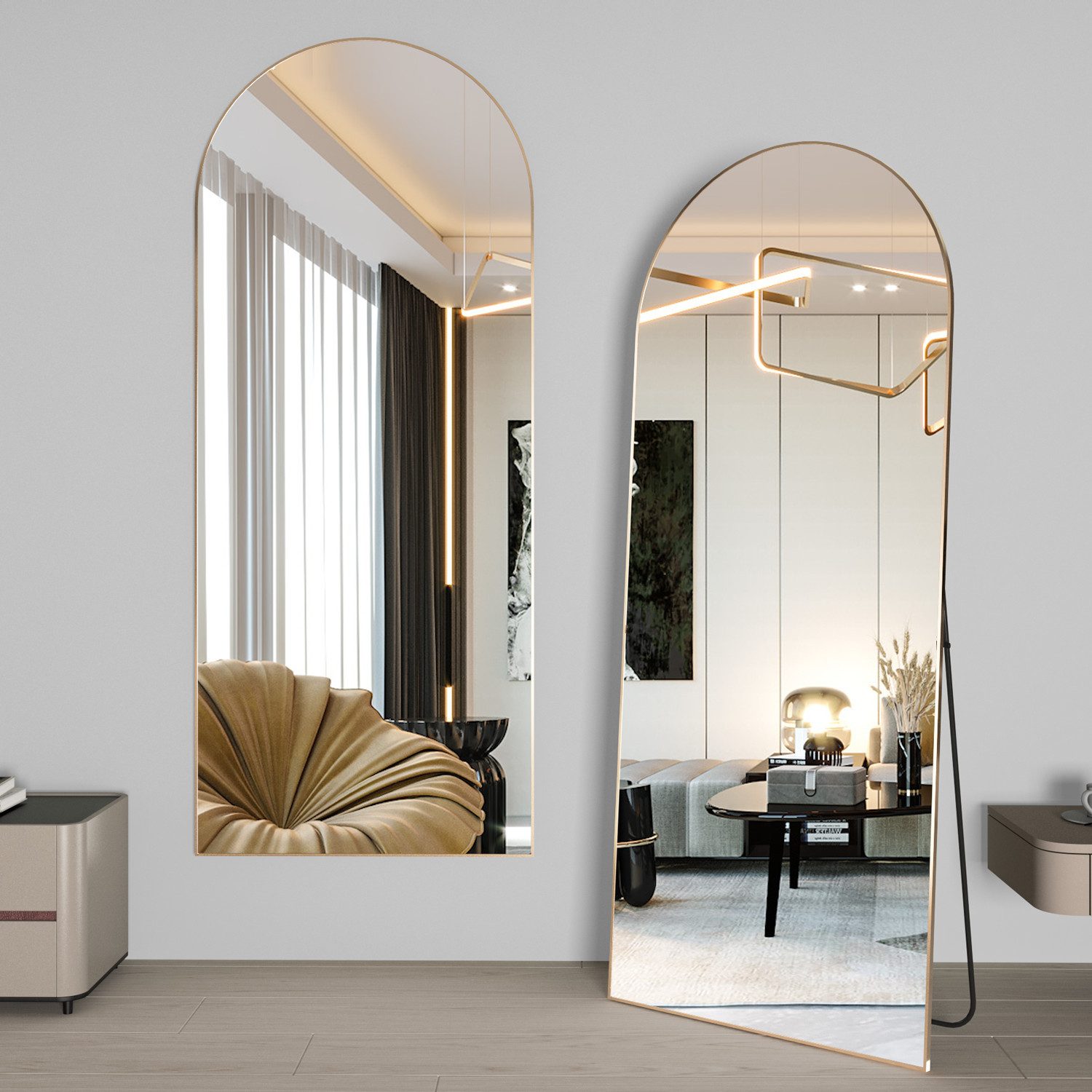 CASSILANDO Ganzkörperspiegel mit Ständer Groß Wandspiegel, Bogen Bodenspiegel, 165*60cm, Rahmen aus Aluminiumlegierung Standspiegel