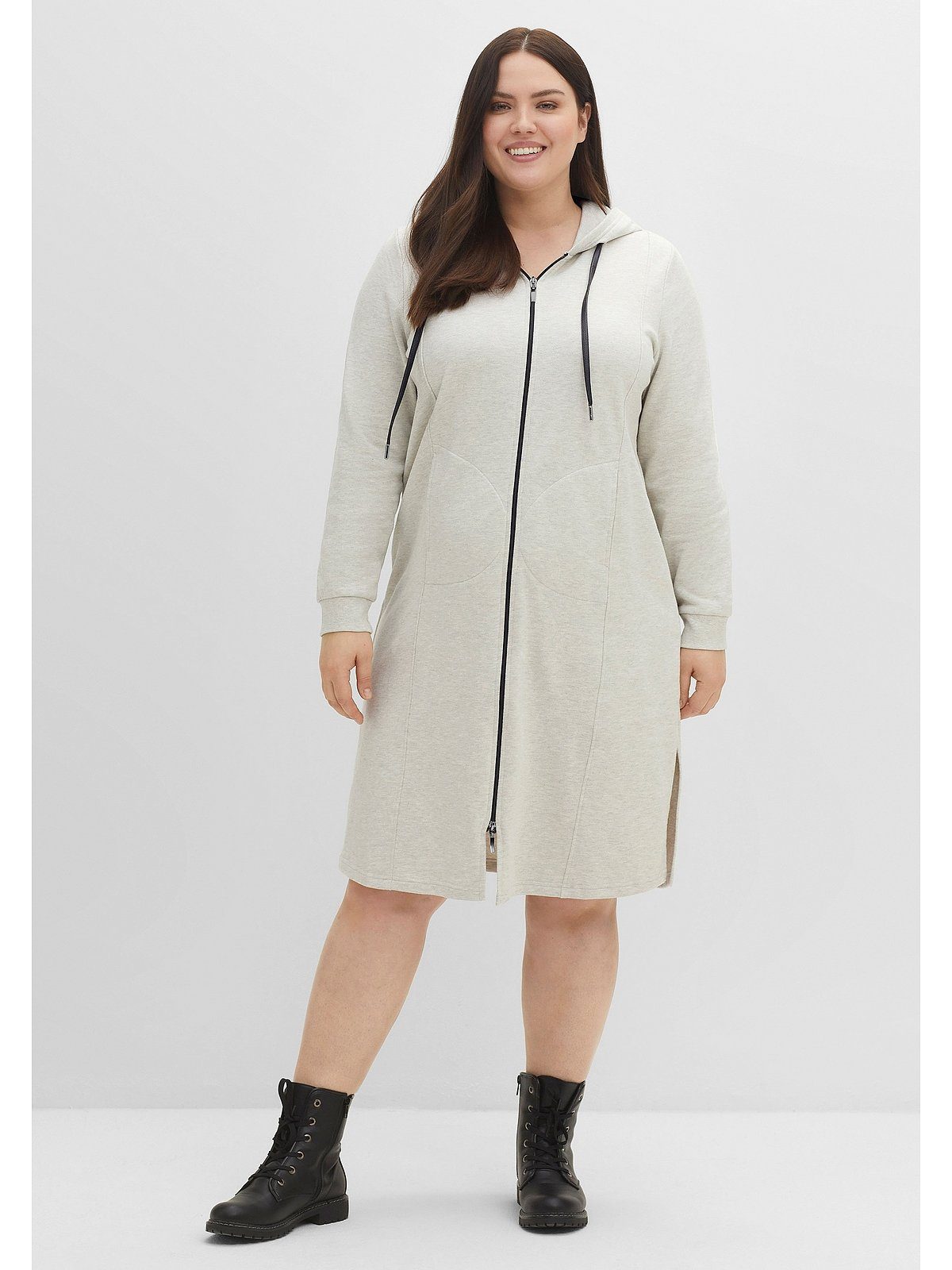 Sheego Sweatkleid Große Größen mit Kapuze und 2-Wege-Zipper