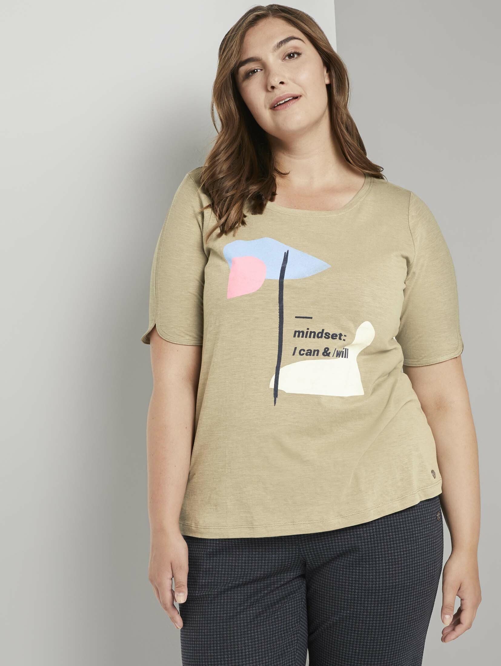 Khaki New TAILOR Artwork TOM Light PLUS mit Plus T-Shirt - T-Shirt