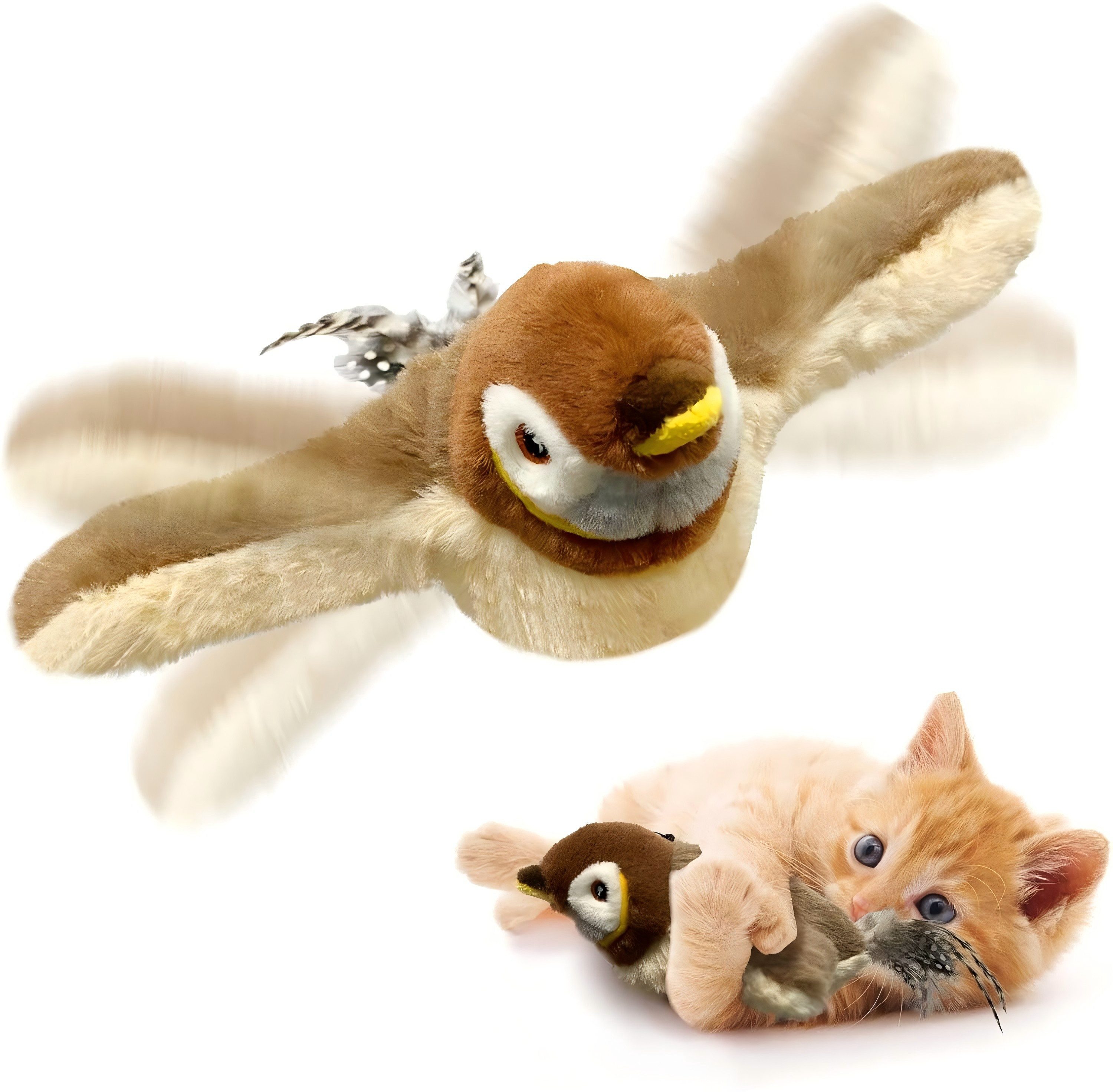 BlingBin Tier-Intelligenzspielzeug Katzenspielzeug Elektrisch zur Selbstbeschäftigung Vogel beweglich, Polyester, ABS, 1er Set (1-tlg) Katzen Spielzeug für Katzen zum Spielen Treten