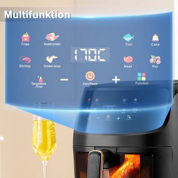 Kpaloft Heißluftfritteuse 5.5L Sichtbares Airfryer ohne Öl mit LED-Touch-Screen, Mini Backofen, mit 8 automatische Menüs, Einstellbare Zeit/Temperatur, Timer