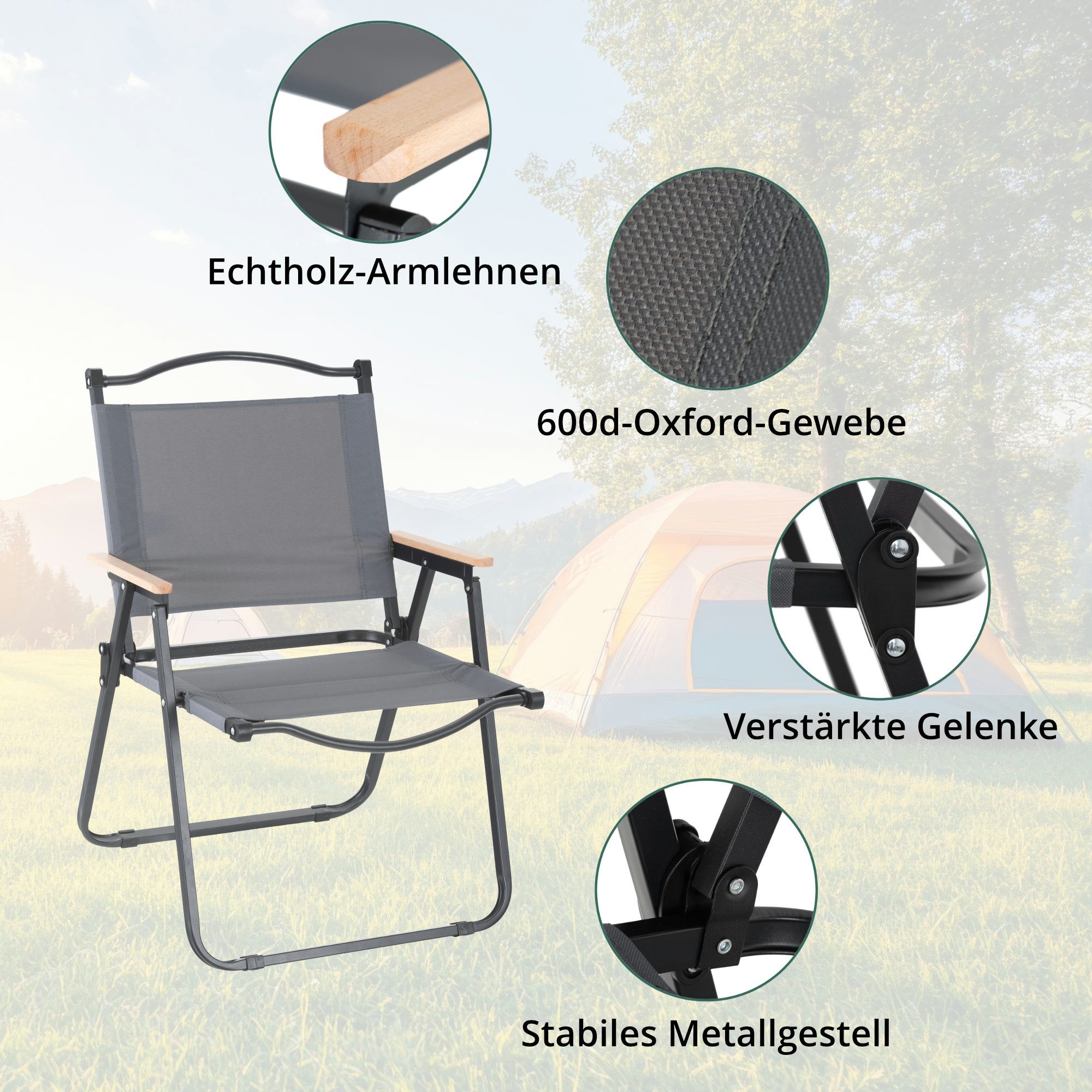 Stagecaptain Campingstuhl CSH-67 Camping Klappstuhl faltbar leicht - mit Holzarmlehnen (2 St), Faltstuhl bis 120 kg – Bild 3 von 5