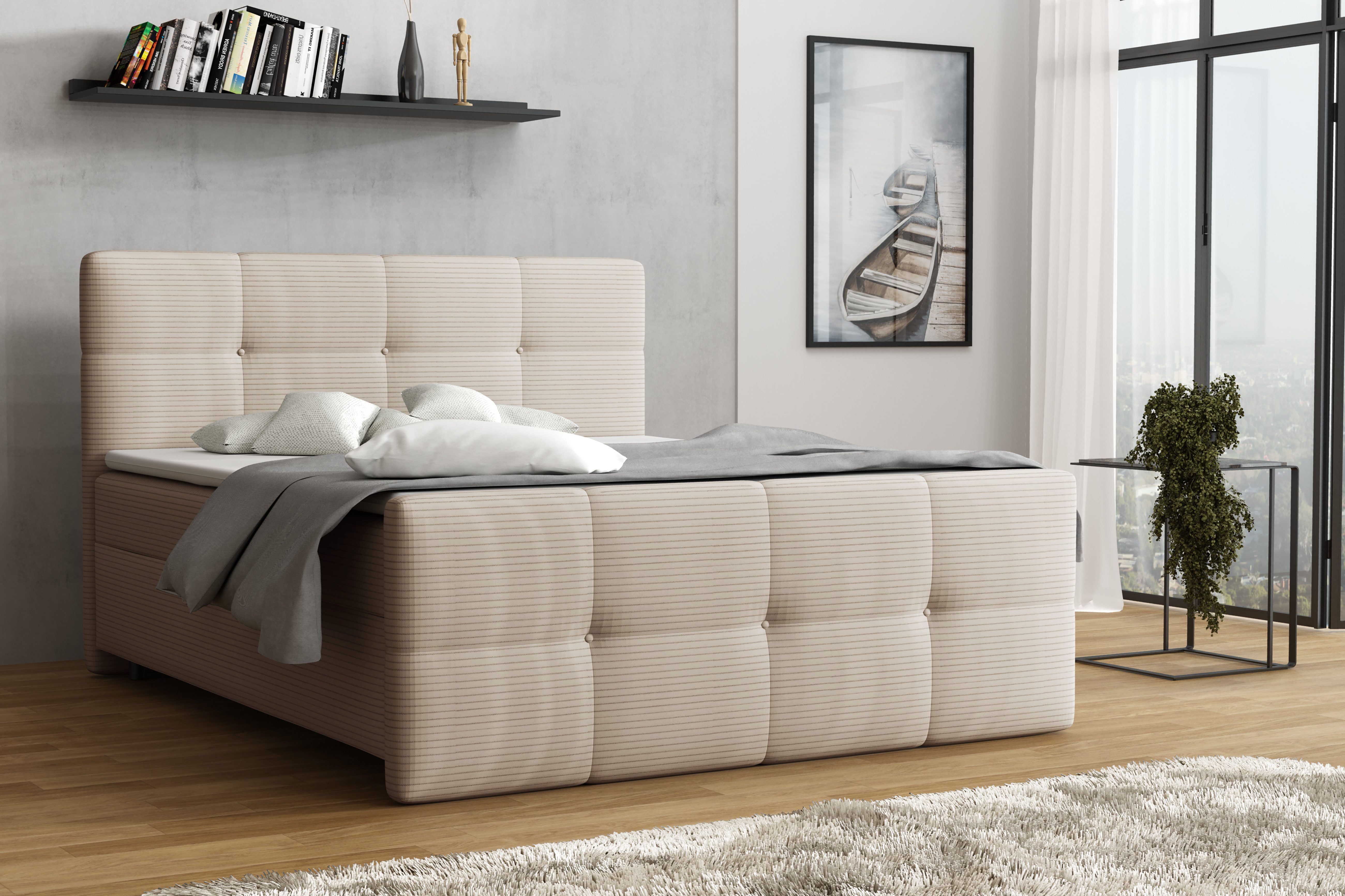 Deine Möbel 24 Boxspringbett STEVE Boxspring Komplettbett Polsterbett Bonellfederkernmatratzen (Set, 4-St., Matratzen H3 / H4 optional), 120x200 140x200 160x200 180x200 200x200 Cord Cord-Stoff