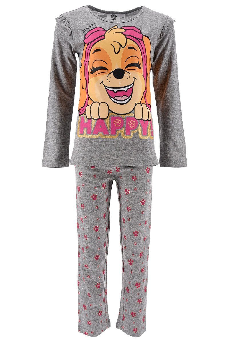 + PATROL Schlaf-Hose Schlafanzug Langarm PAW Grau (2 Shirt Kinder tlg) Schlafanzug Kinder Pyjama Mädchen