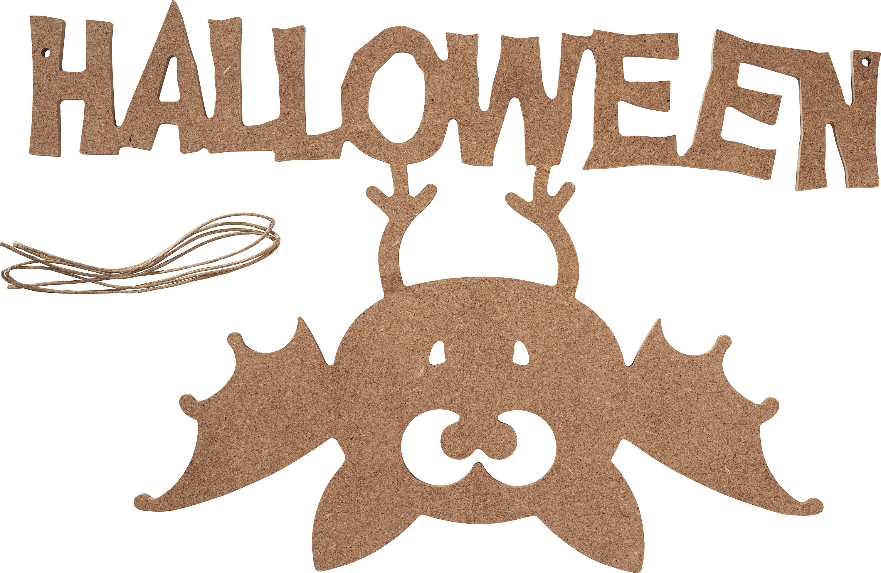 Gomille Wanddekoobjekt Halloween-Schild mit Fledermaus MDF-Holz, 38 cm