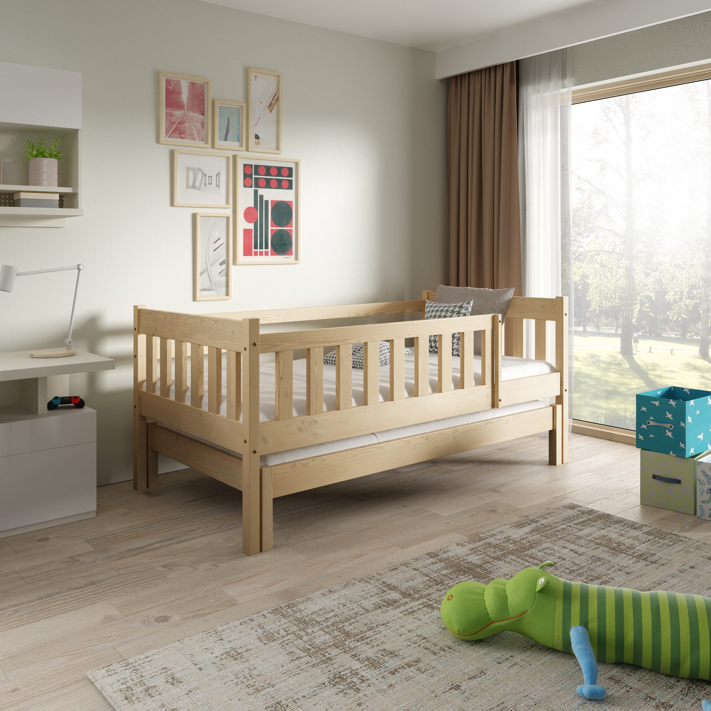 Masseno Einzelbett STELLA 80x160 cm Kinderbett Kiefer Massivholz Kieferfarben