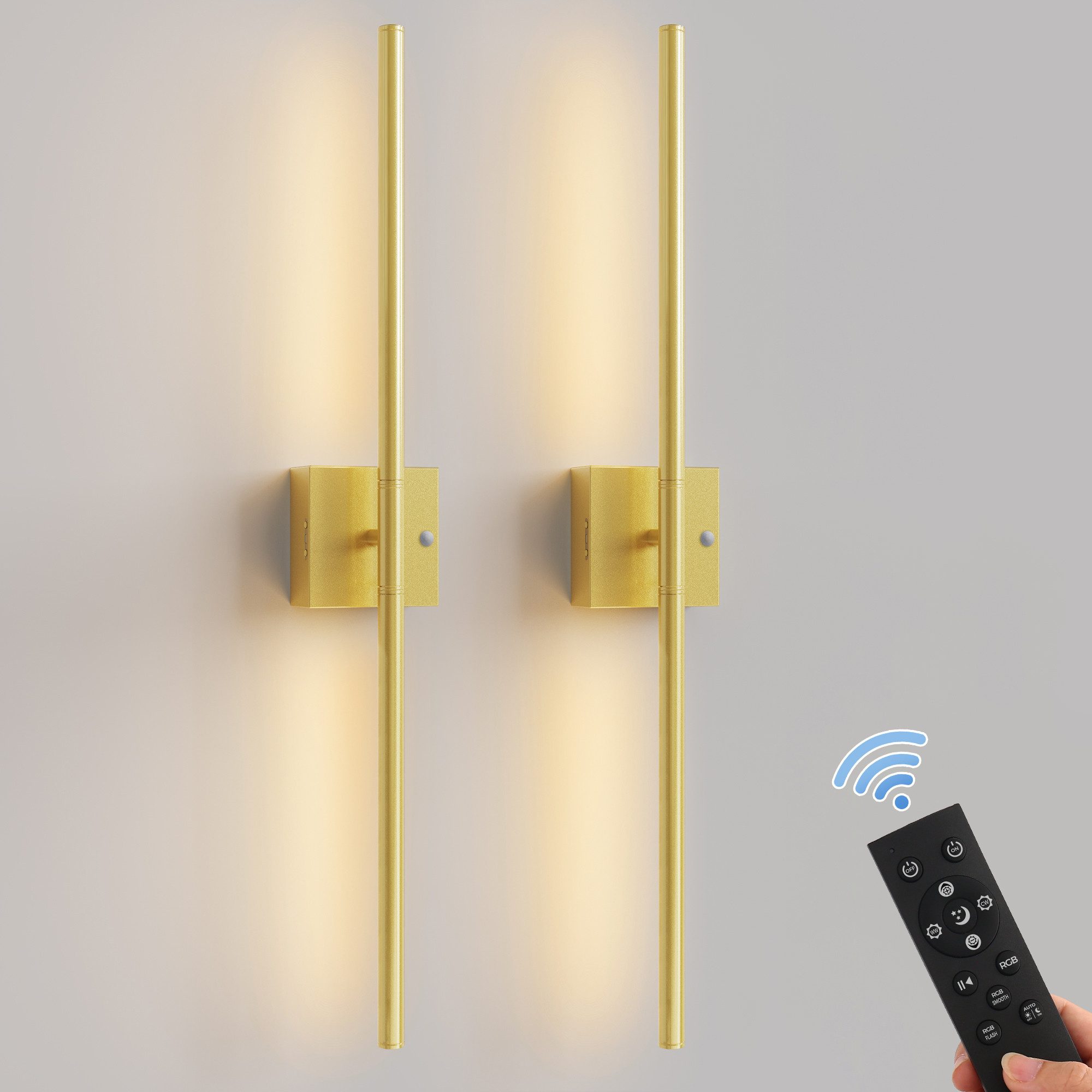 LOHAS-LED Wandleuchte Akku LED Wandleuchte Linear Gold 72 cm, 3 CCT dimmbar, Nachtlicht / Timer / Helligkeit anpassen / Bewegungssensor, LED fest integriert, Warmweiß, Tagesweiß, Kaltweiß, Touch & Fernbedienung, 10000mAh Batterie mit Sensor