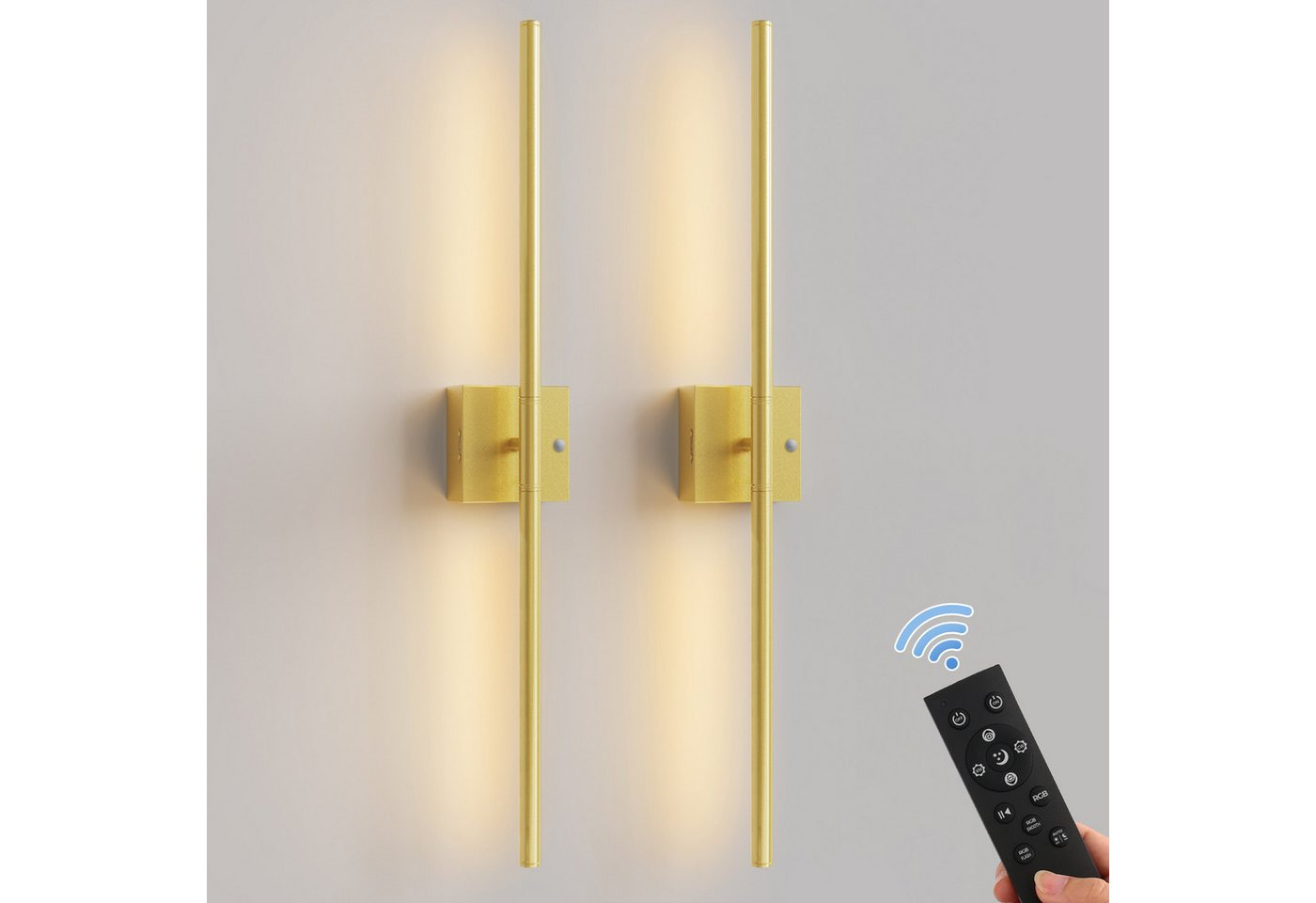 LOHAS-LED Wandleuchte Akku LED Wandleuchte Linear Gold 72 cm, 3 CCT dimmbar, Nachtlicht / Timer / Helligkeit anpassen / Bewegungssensor, LED fest integriert, Warmweiß, Tagesweiß, Kaltweiß, Touch & Fernbedienung, 10000mAh Batterie mit Sensor