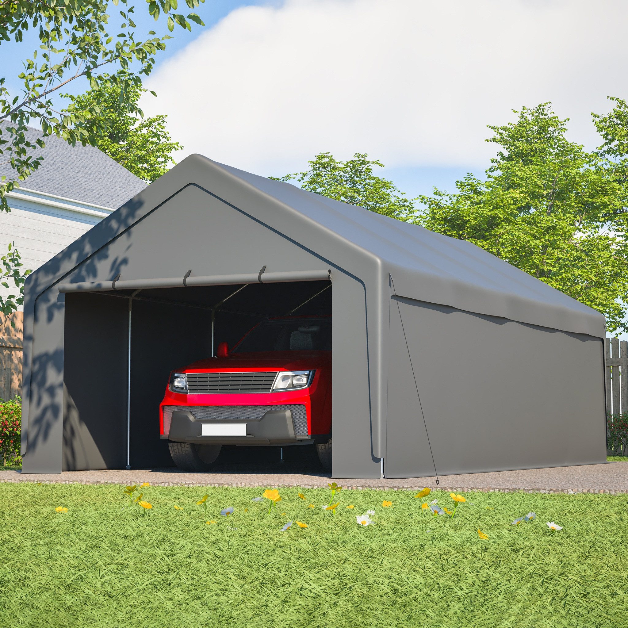 BlingBin Carport-Geräteraum Carport 4×7,65×3,11 m für Auto, LKW & Boot, Schwerlast-Garage, BxT: 765x400 cm, (1er Set, 3 St), UV-beständiger Plane, Einfache Montage, abnehmbare Seitenwände