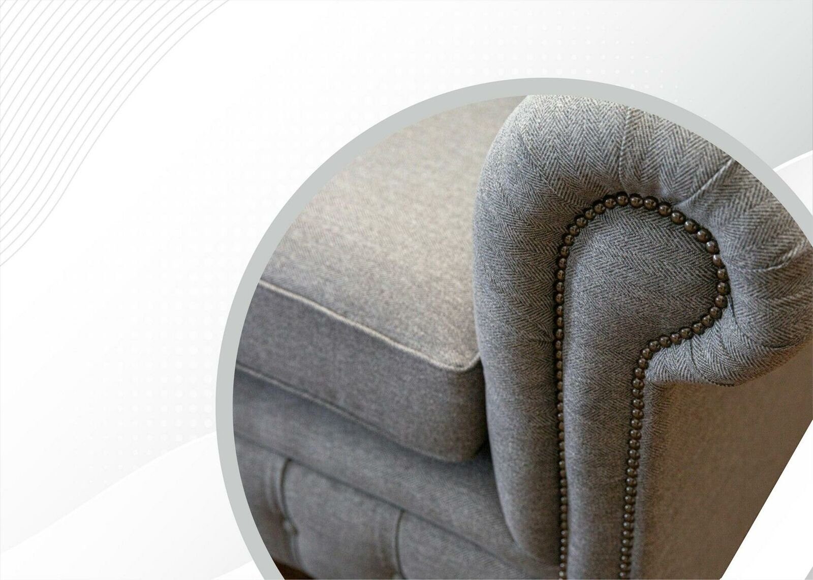 JVmoebel Chesterfield-Sofa, Chesterfield 2 Sitzer Sofas Design Polster Wohnzimmer Textil Sofa Hellgrau Stoff