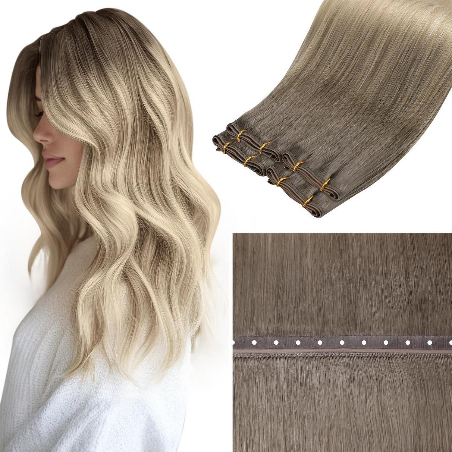 LuxusKollektion Echthaar-Extension Extensions Echthaar Blond 45cm-50G 1.7-butterfly weft-#8 18 60