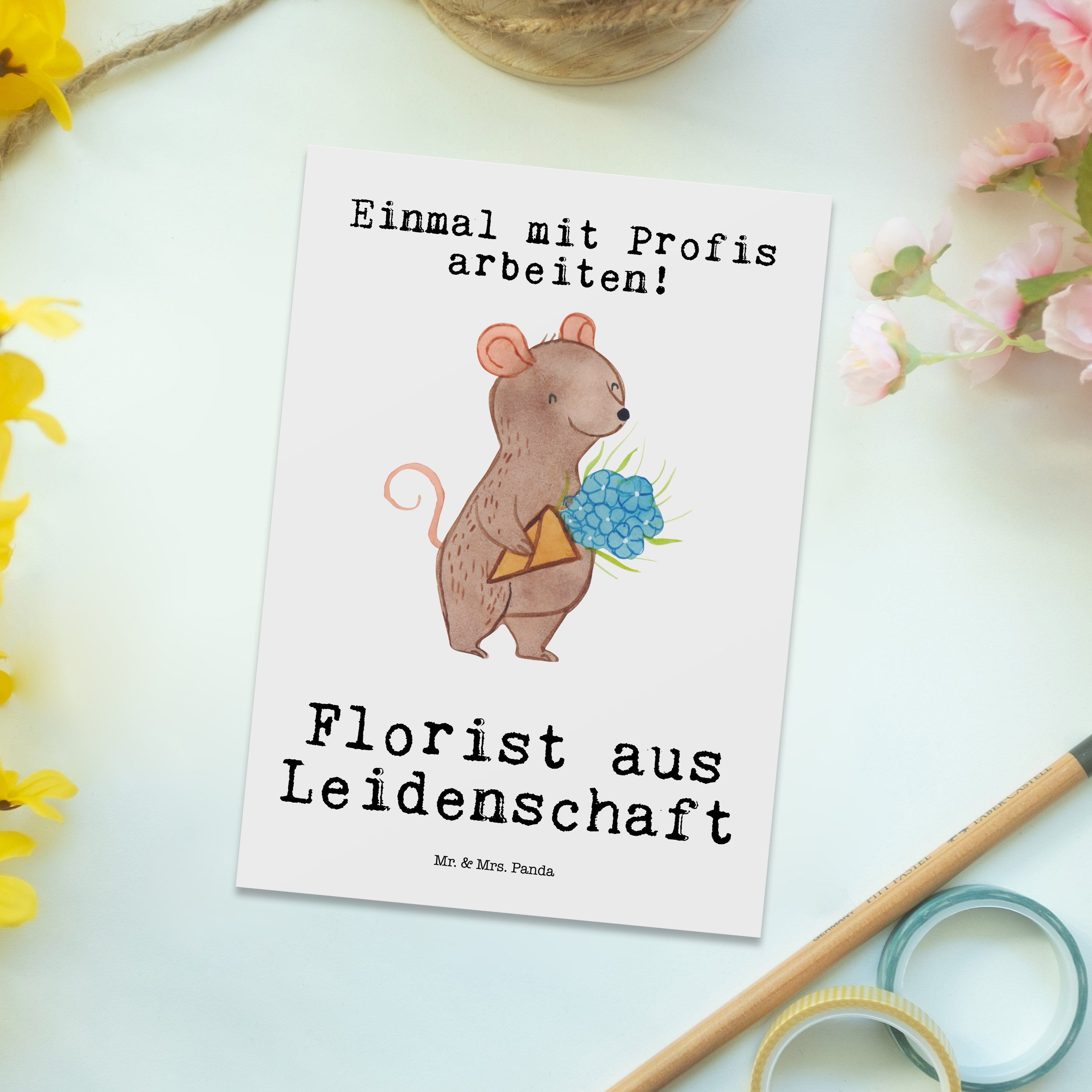 - Blumenp Geburtstagskarte, Postkarte & Florist aus Mrs. Geschenk, Leidenschaft - Mr. Panda Weiß
