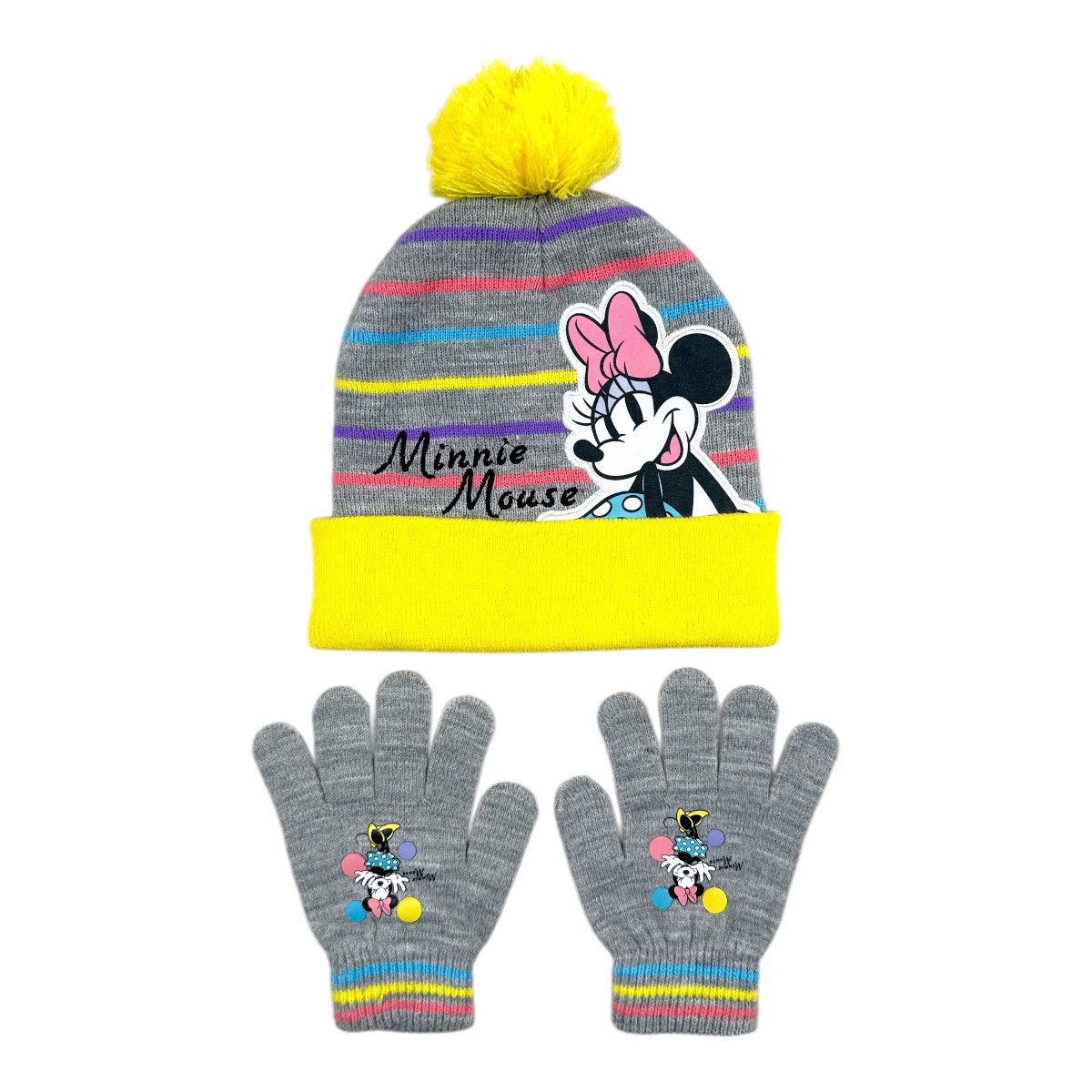 Disney Bommelmütze Disney Minnie Maus Kinder Winter Mütze plus Handschuhe Gr. 54