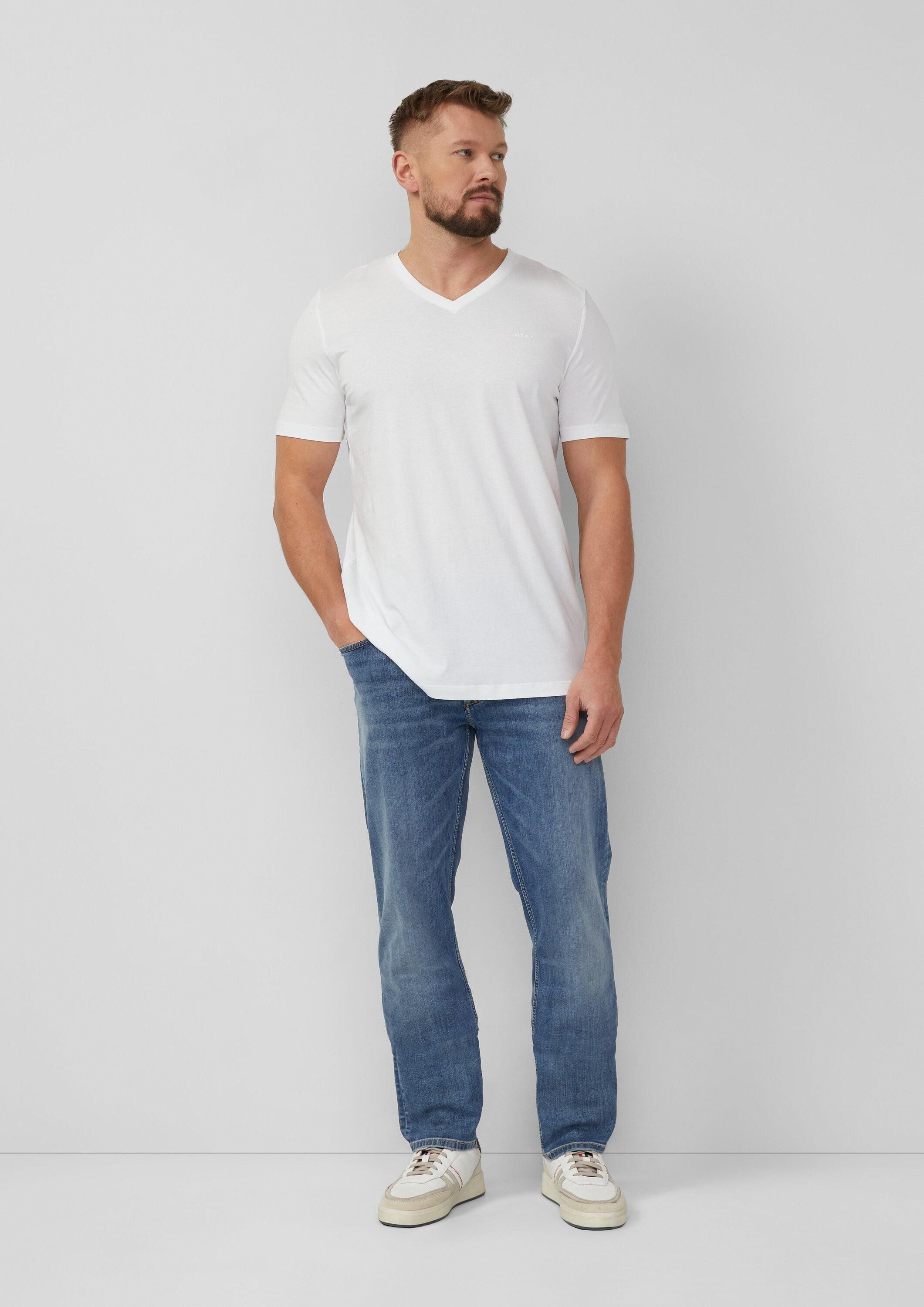 s.Oliver Kurzarmshirt T-Shirt Basic V-Shirt mit Logo-Print auf der Front