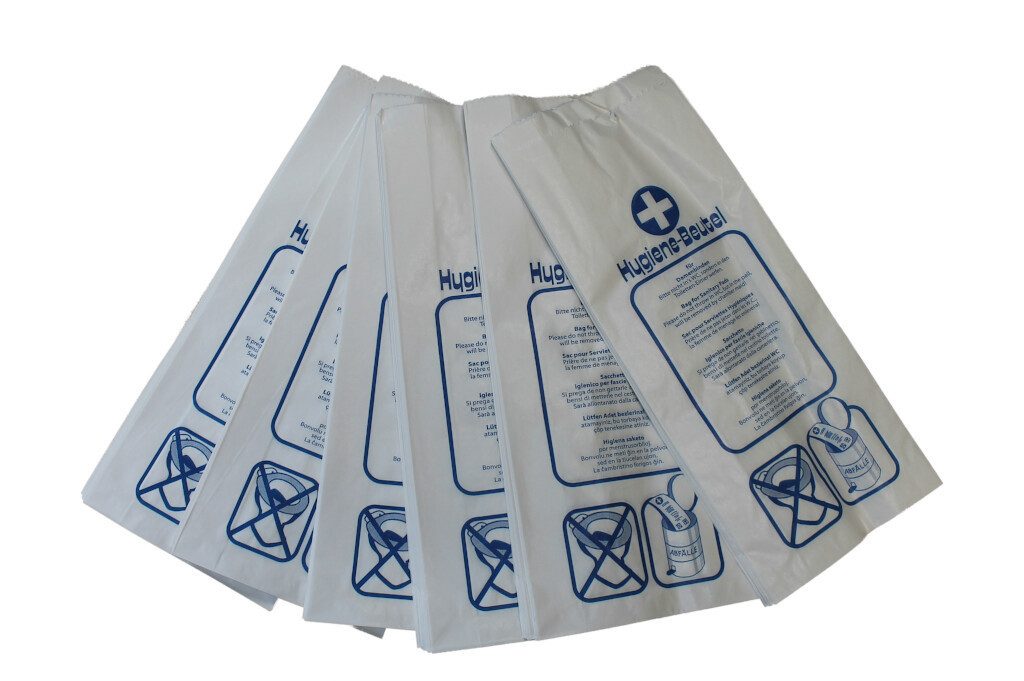 Hygienebeutelspender Hygienebeutel Papier, weiß, 6-sprachige Aufschrift, (500-tlg)