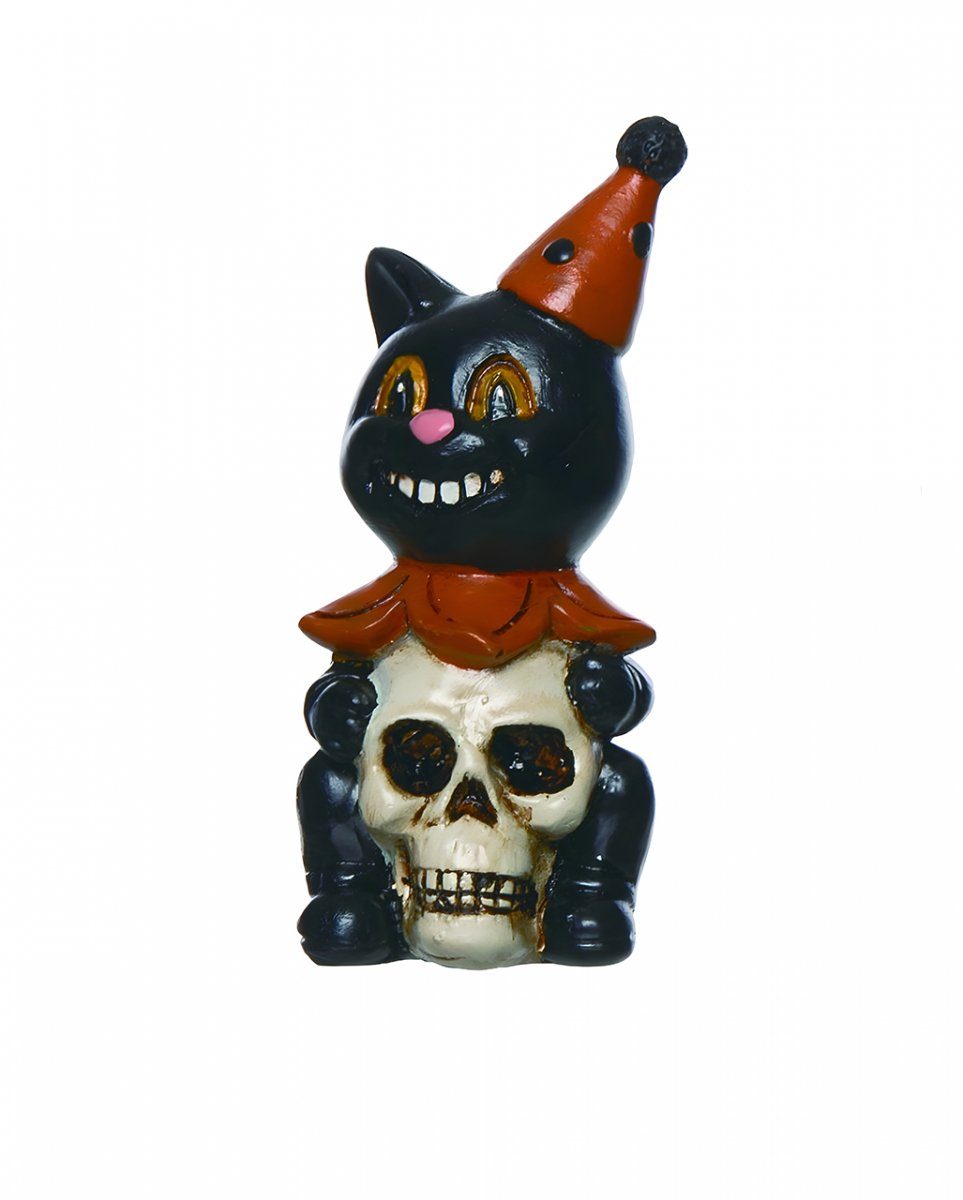 mit Horror-Shop Dekofigur Totenkopf 8 cm Vintage Halloween Katze