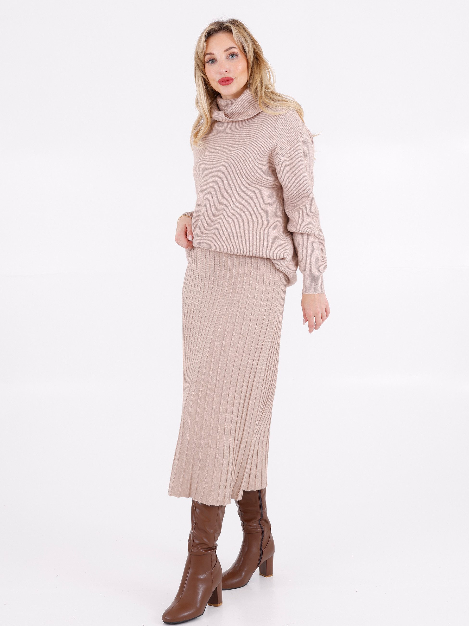 YC Fashion & Style Strickrock Rippstrick Rock in Midilänge – elastischer Bund, One Size (36–42) in Unifarbe