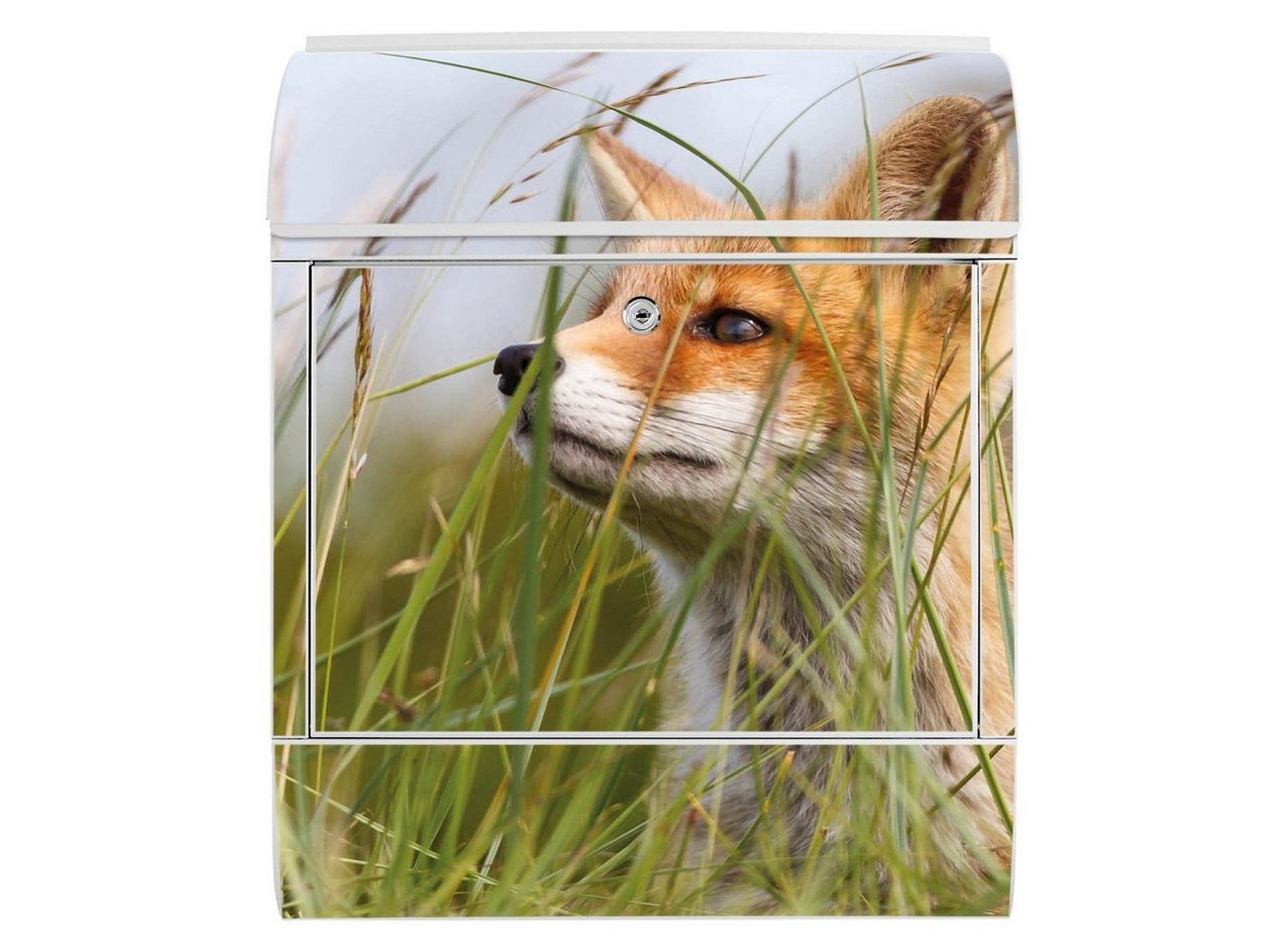 Thumbnail - banjado Wandbriefkasten Stahl Fuchs (Wandbriefkasten witterungsbeständig, pulverbeschichtet, mit Zeitungsfach), 39 x 47 ...
