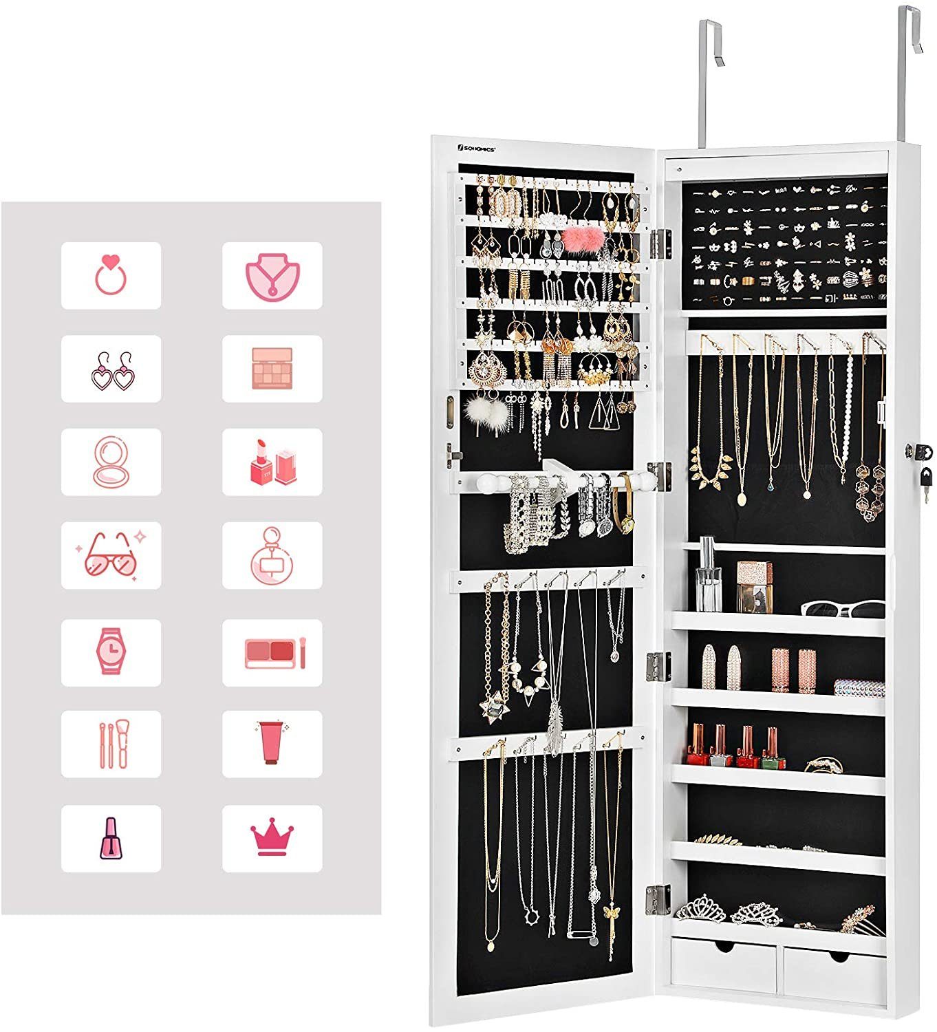SONGMICS Schmuckschrank »JBC93W« Hängend Schmuckschrank mit SONGMICS Schmuckschrank »JBC93W« Hängender Spiegelschrank