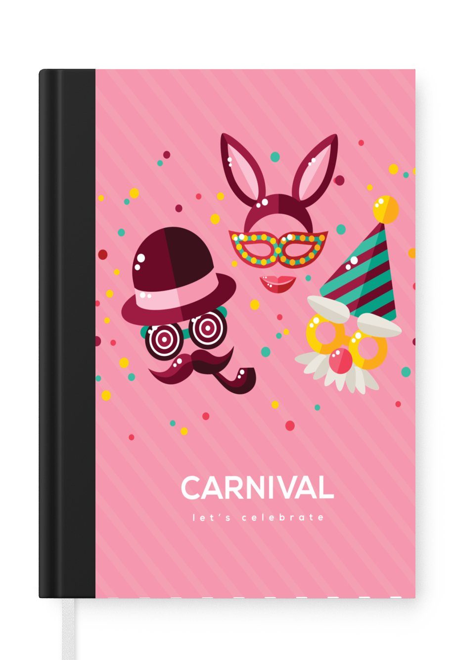 MuchoWow Notizbuch "Karneval" mit Journal, Tagebuch, Masken, Merkzettel, Notizheft, Haushaltsbuch 98 Seiten, A5